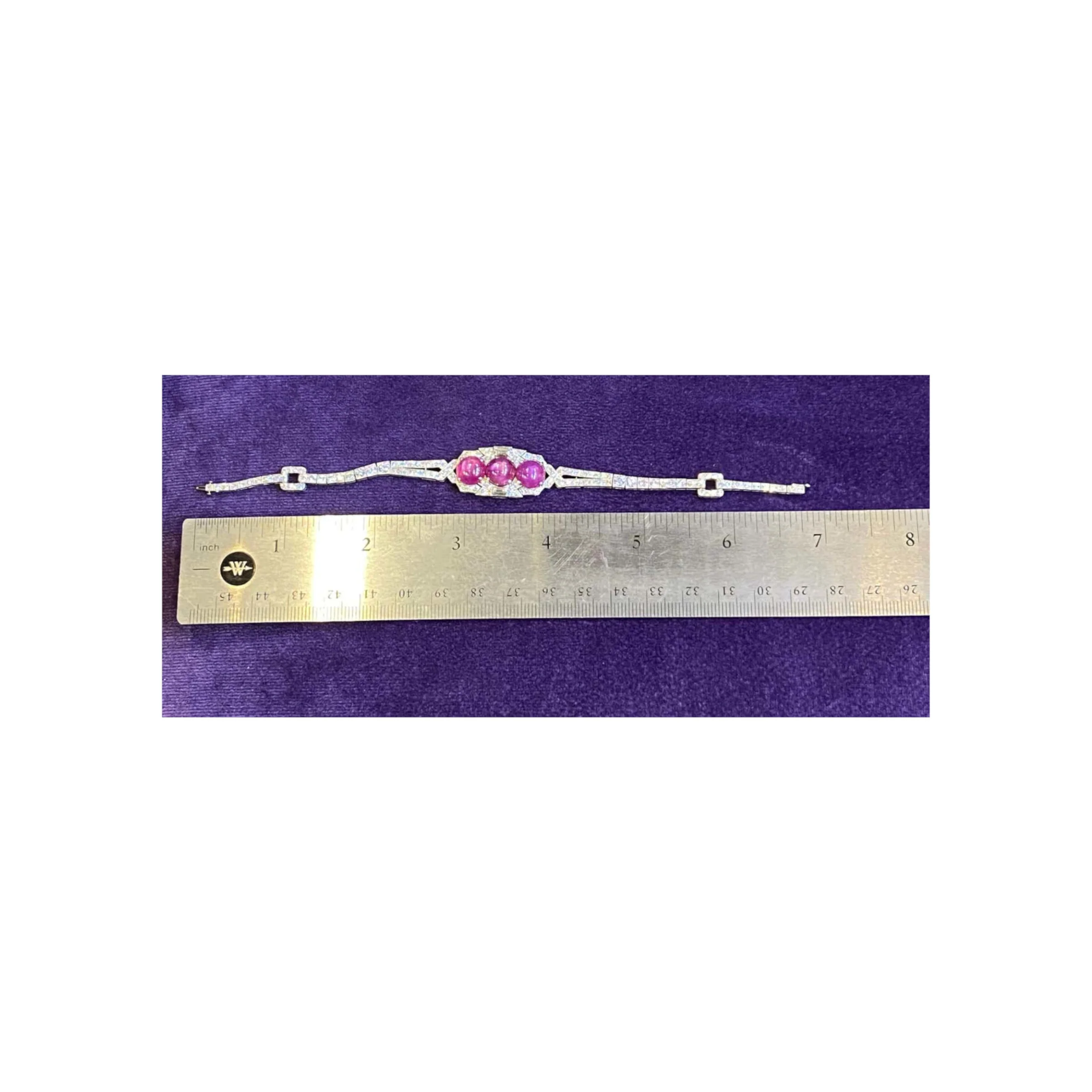 AGL Certified Cabochon Star Pink Sapphire and Diamond Art Deco Bracelet - Image 7