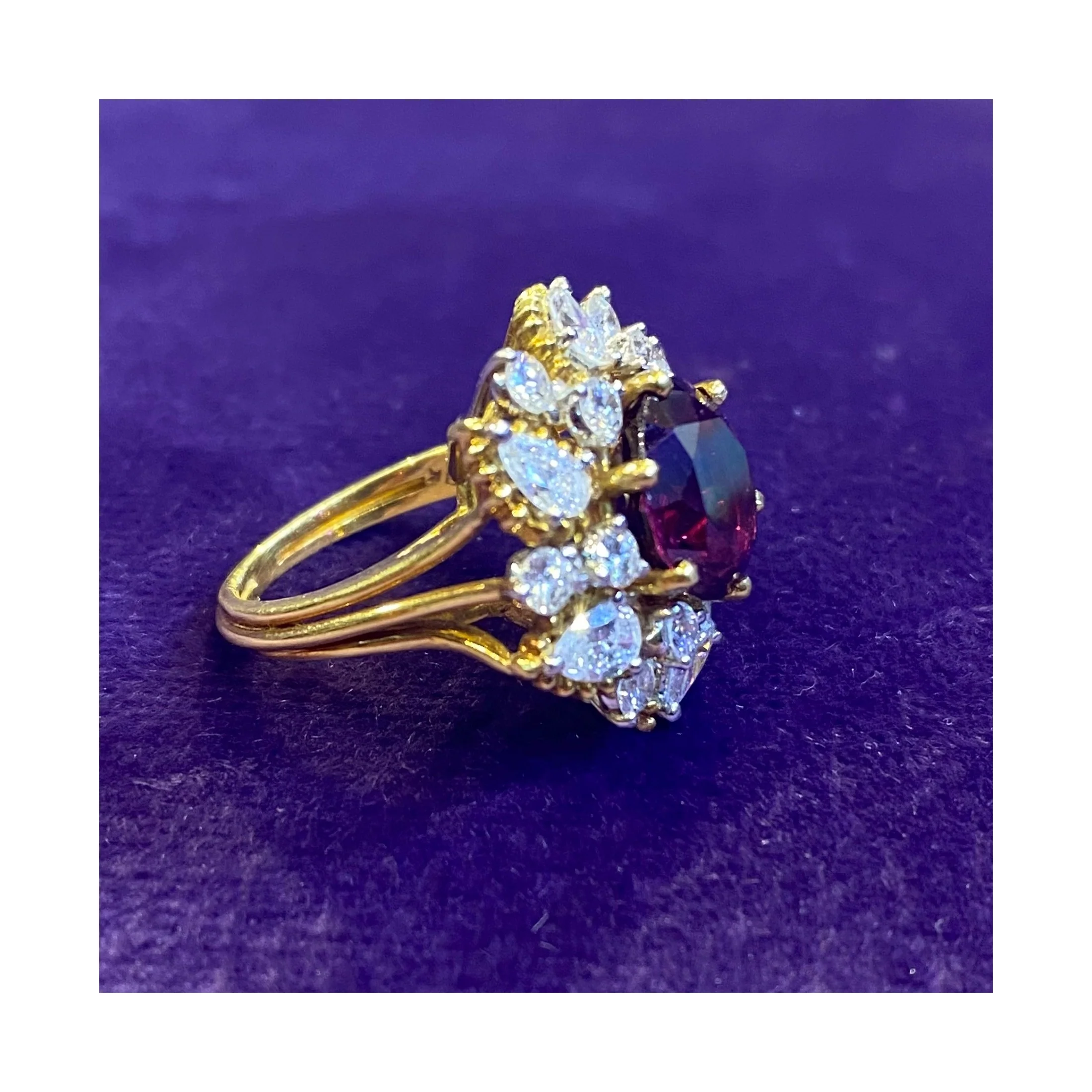AGL Certified Red Sapphire & Diamond Flower Cocktail Ring - Image 4