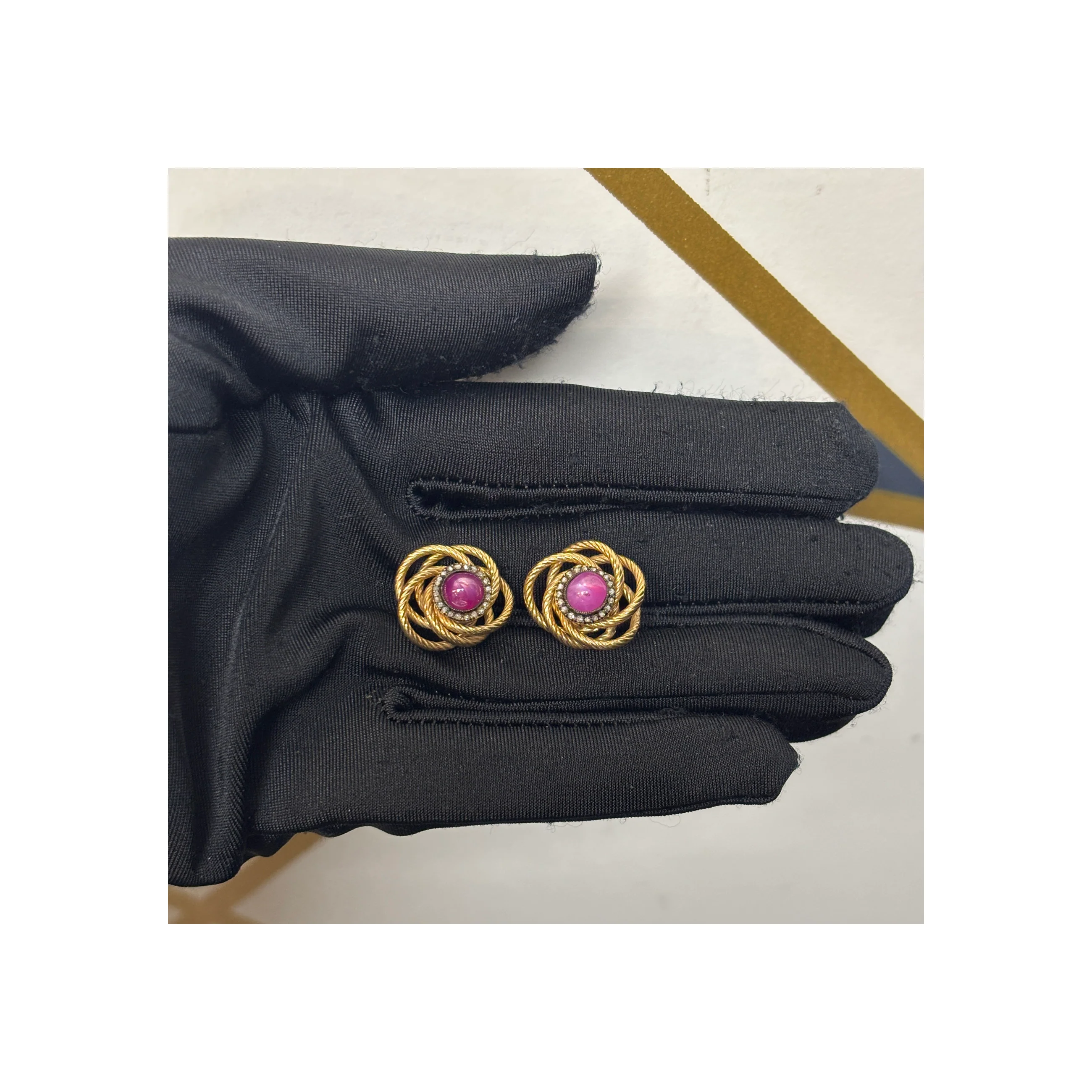 Antique Cabochon Star Ruby And Diamond Earrings - Image 3