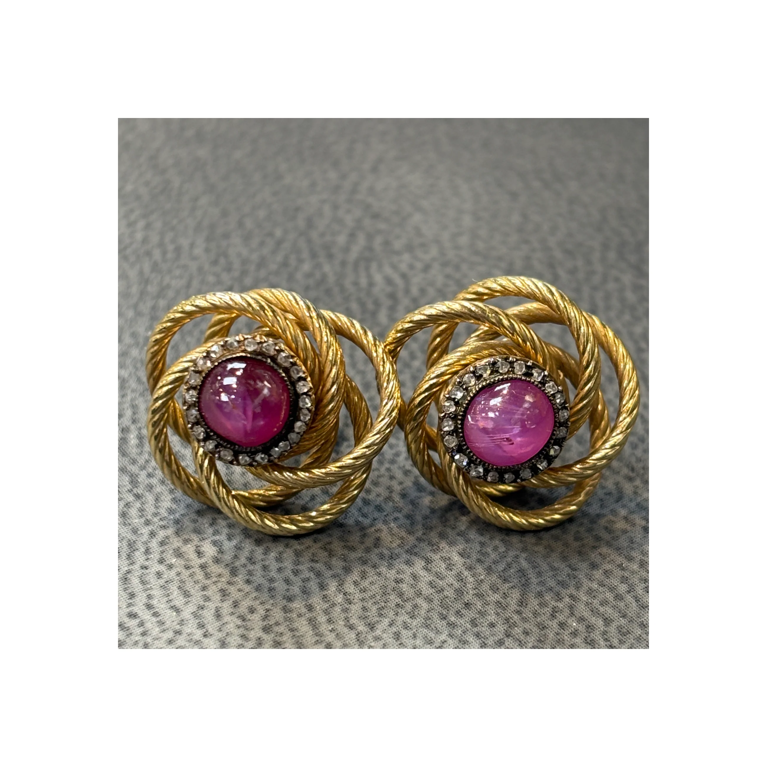 Antique Cabochon Star Ruby And Diamond Earrings - Image 4