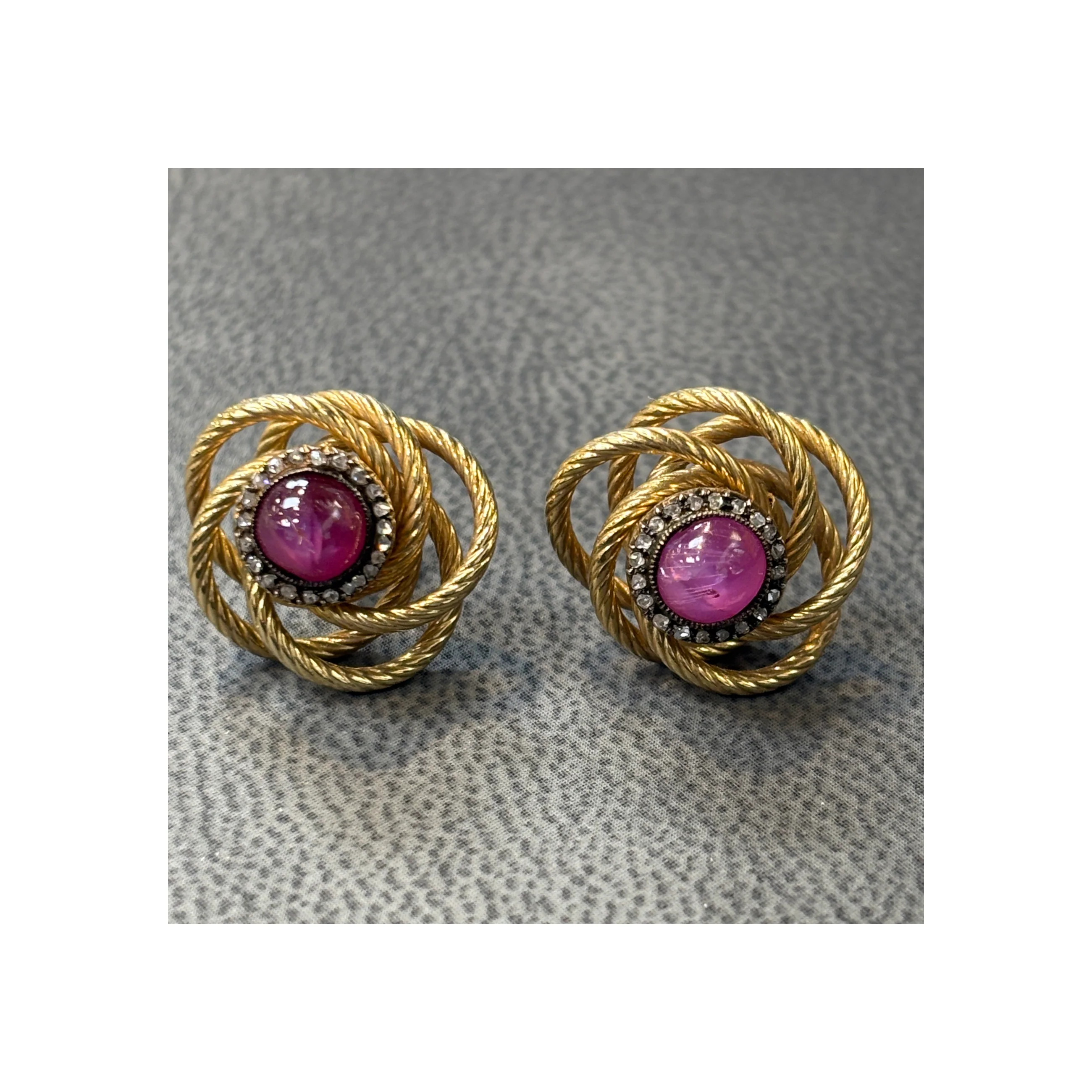 Antique Cabochon Star Ruby And Diamond Earrings - Image 5