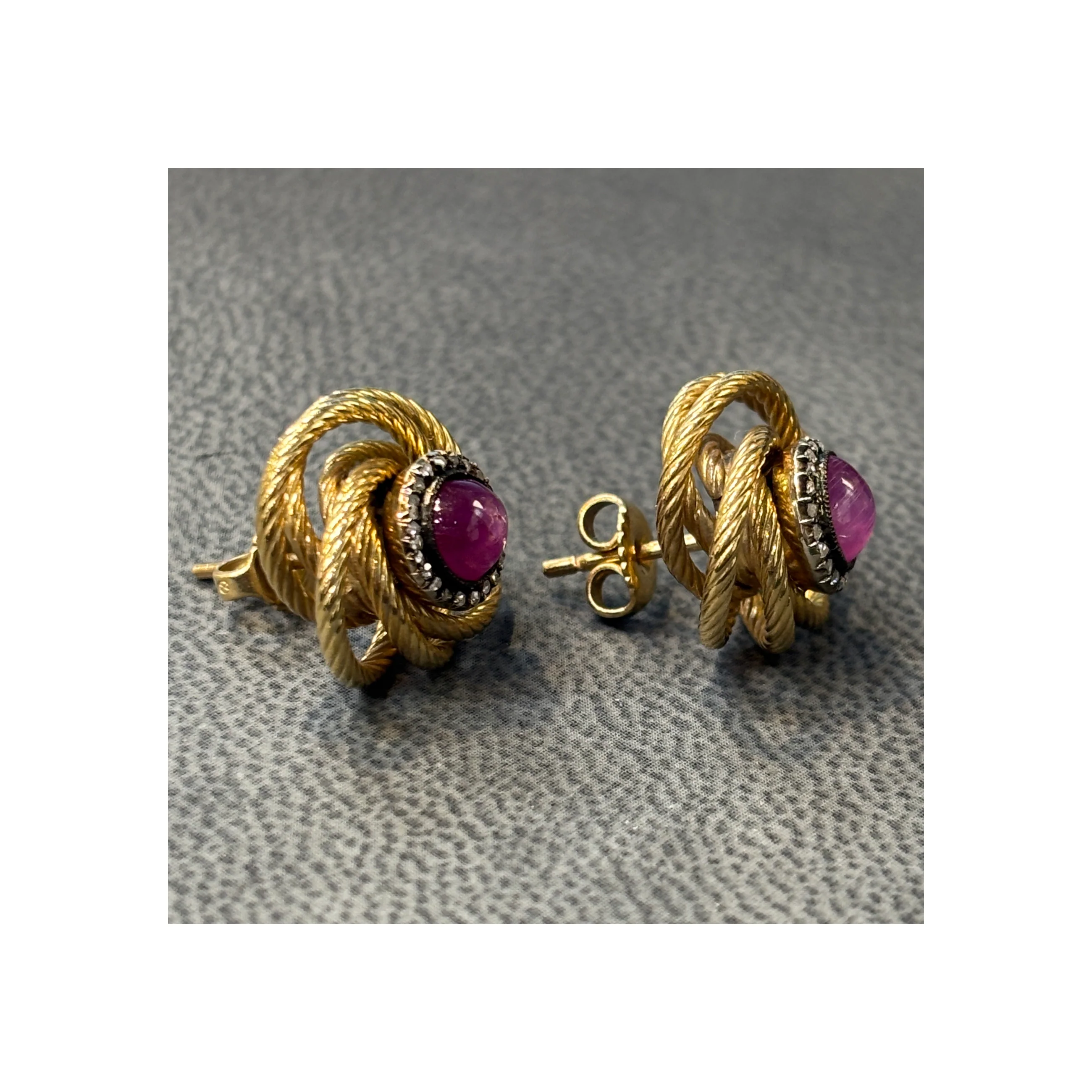 Antique Cabochon Star Ruby And Diamond Earrings - Image 7