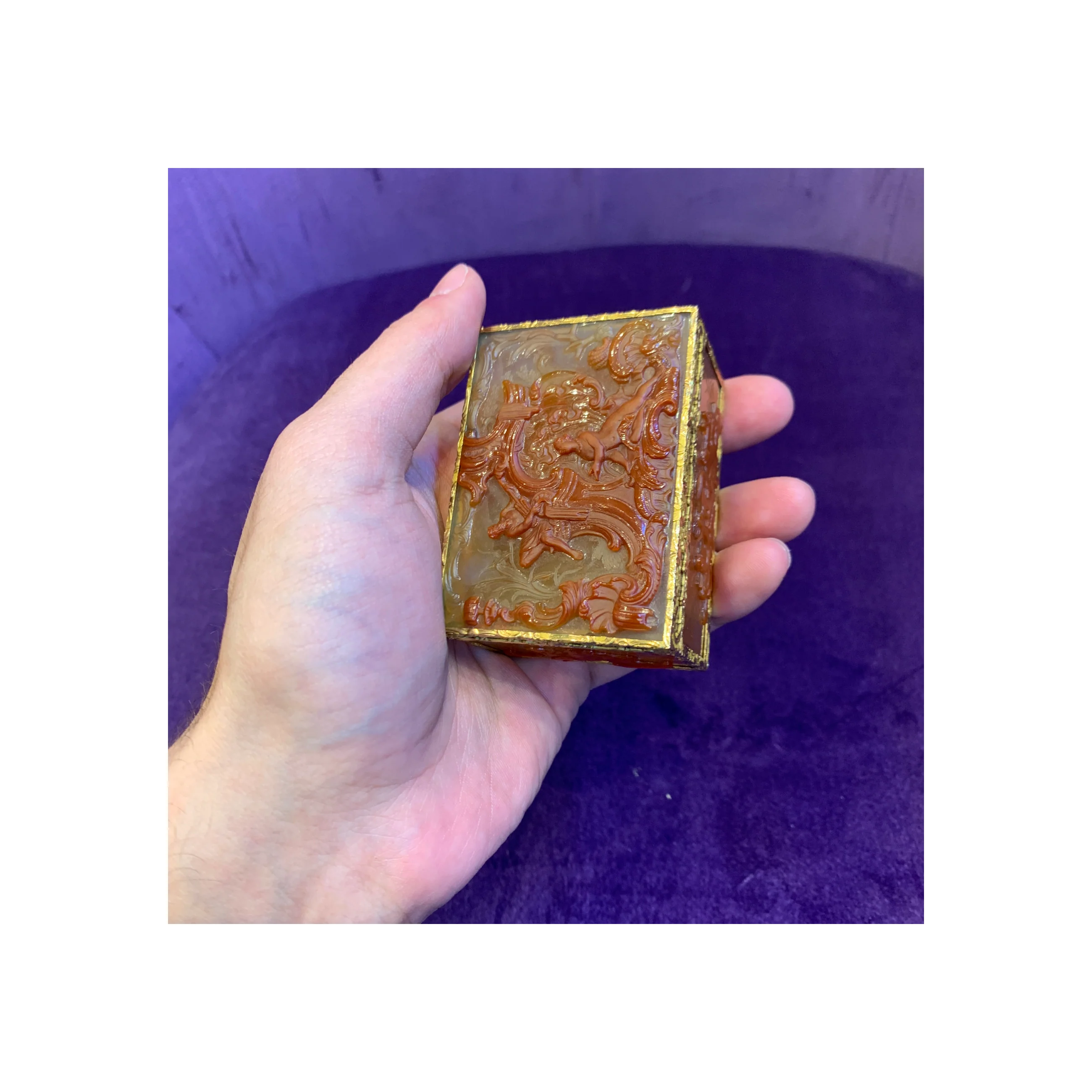 Antique Carved Agate Snuff Box - Image 3