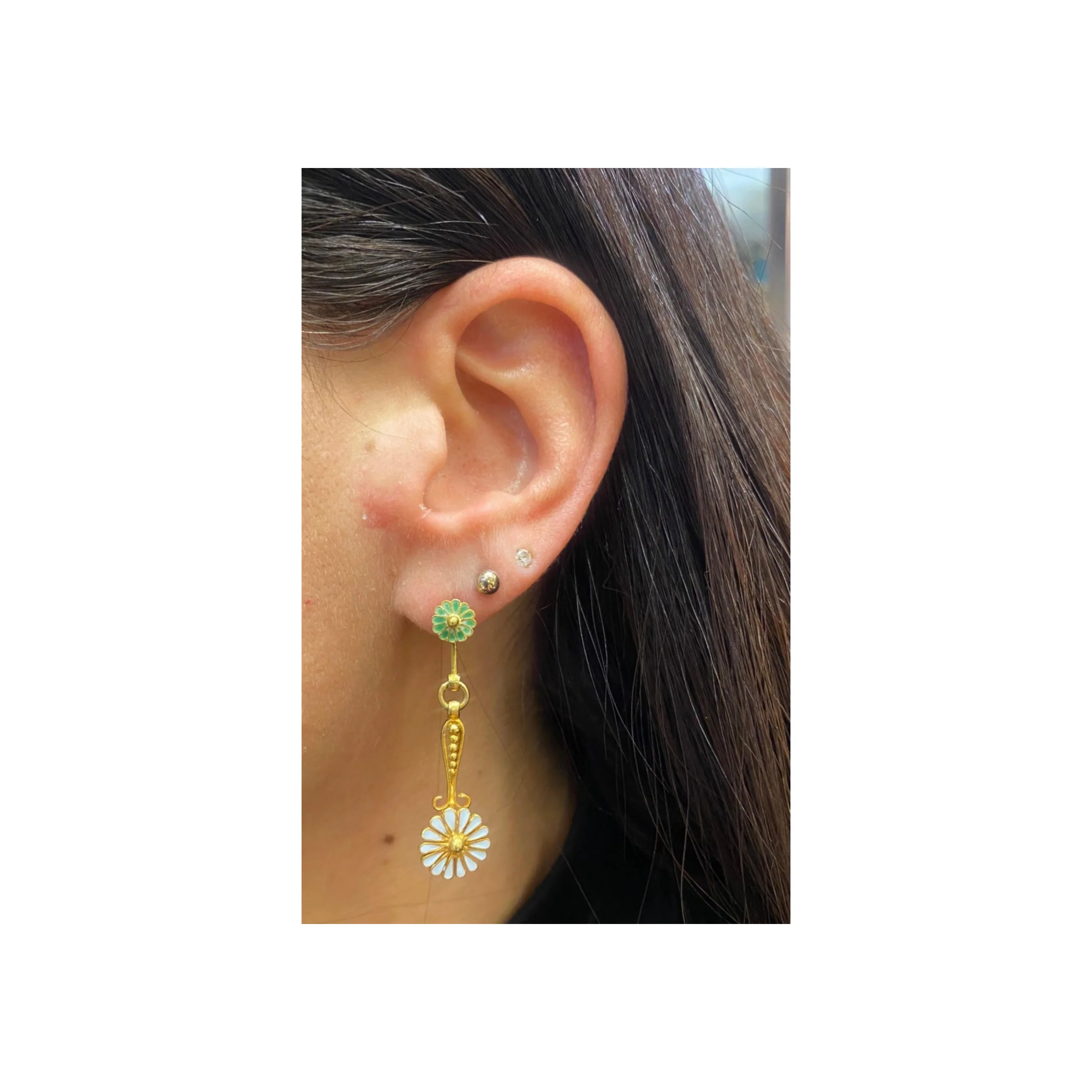 Antique Enamel Floral Earrings&nbsp; - Image 2
