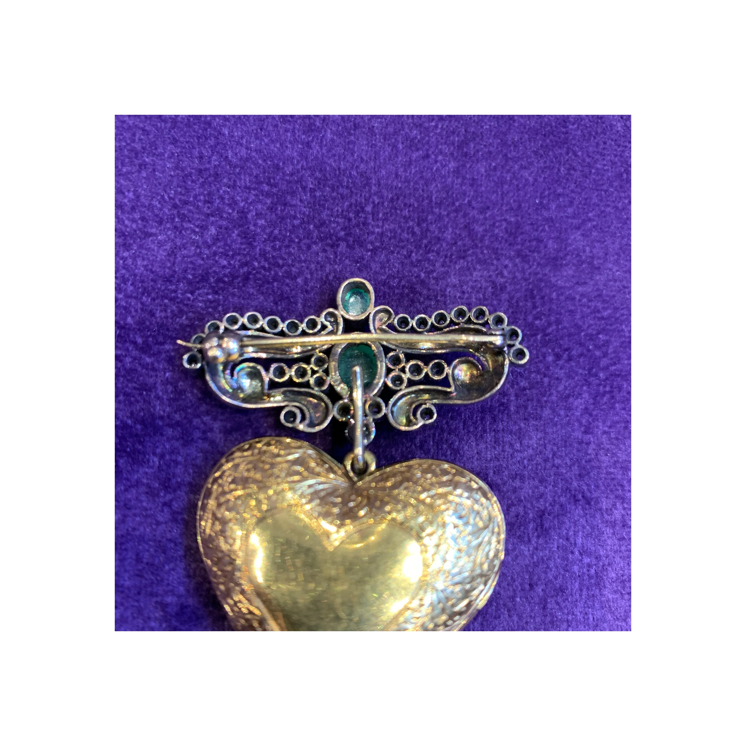 Antique Enamel Heart Shaped Locket Brooch - Image 10