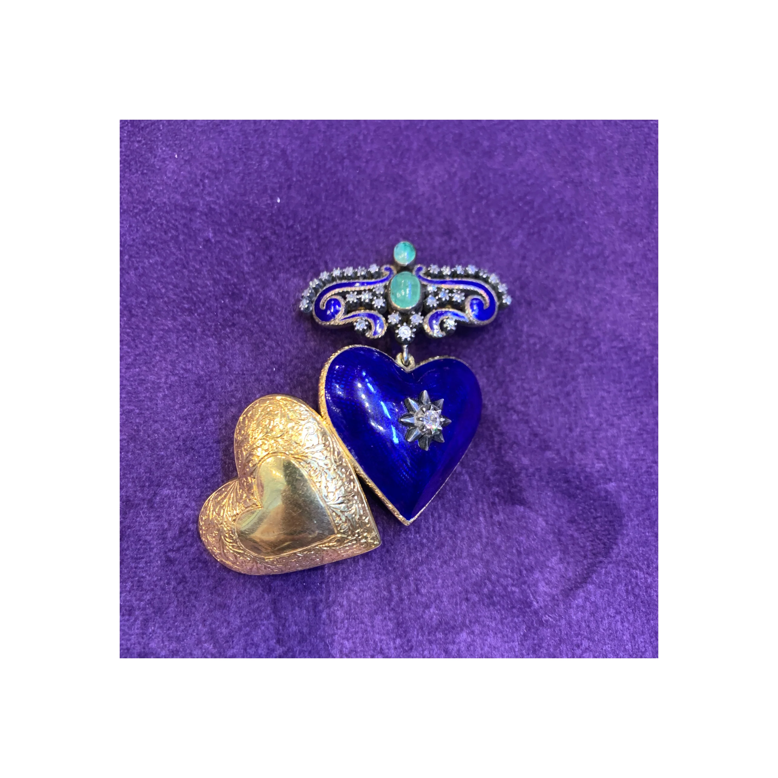 Antique Enamel Heart Shaped Locket Brooch - Image 12