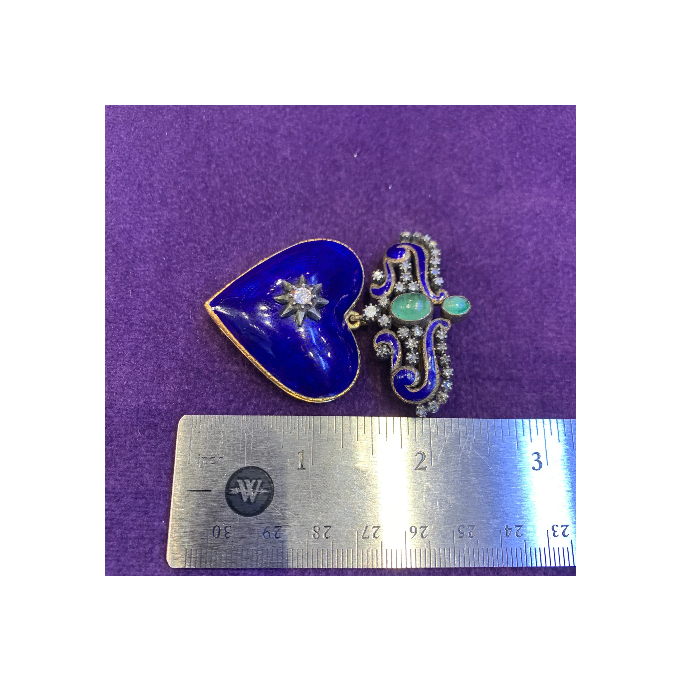 Antique Enamel Heart Shaped Locket Brooch - Image 4