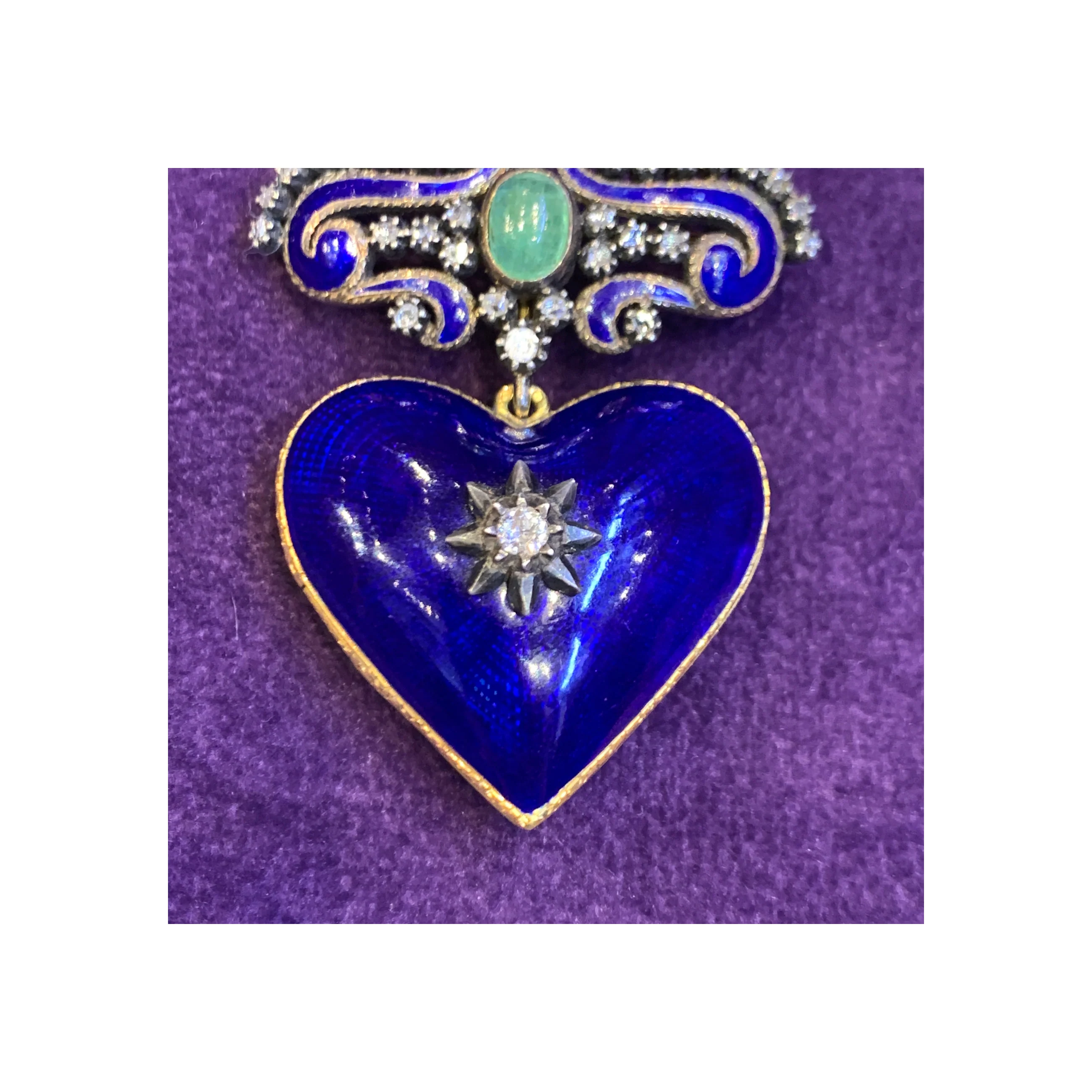 Antique Enamel Heart Shaped Locket Brooch - Image 7