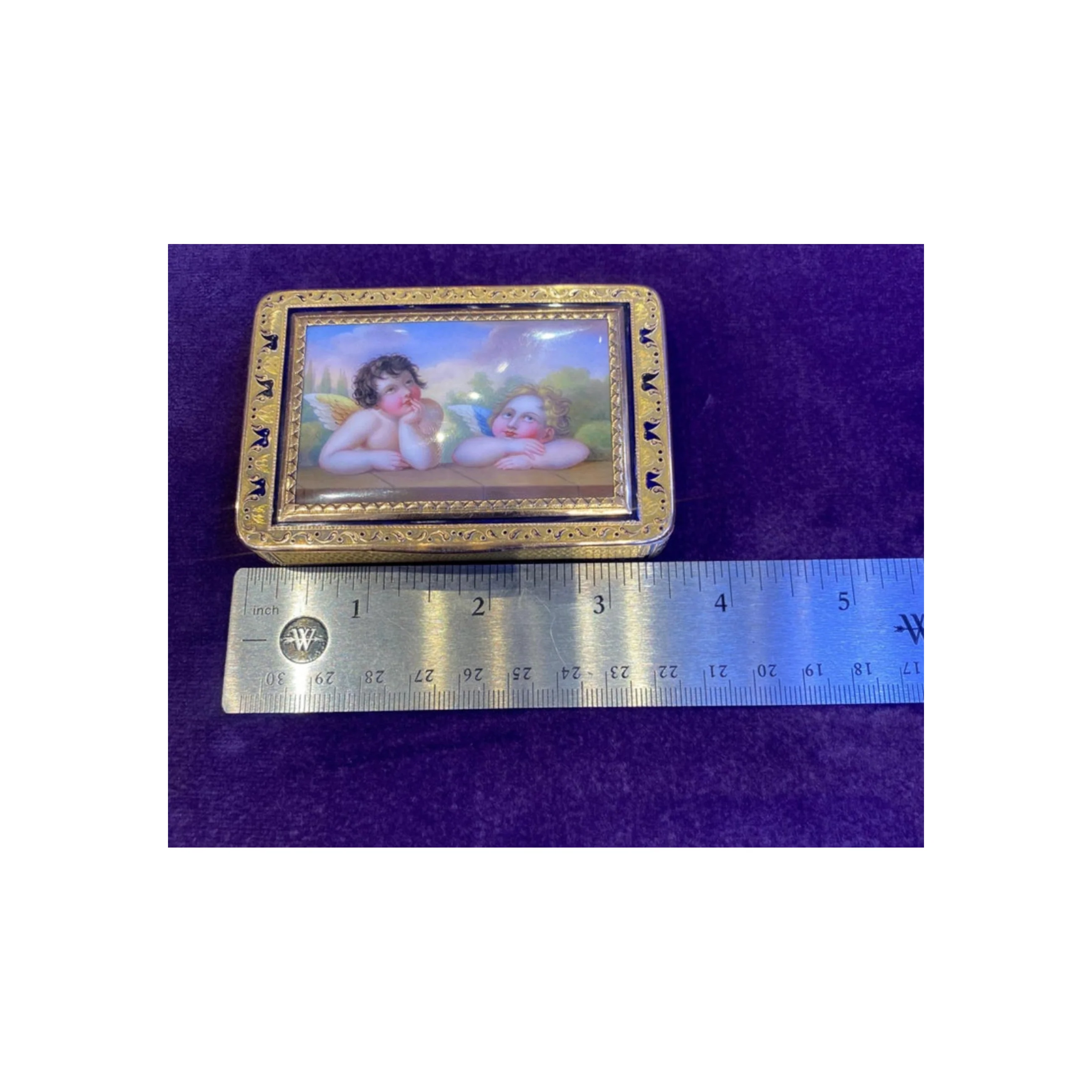 Antique Gold & Enamel Cupid Motif Snuff Box - Image 7