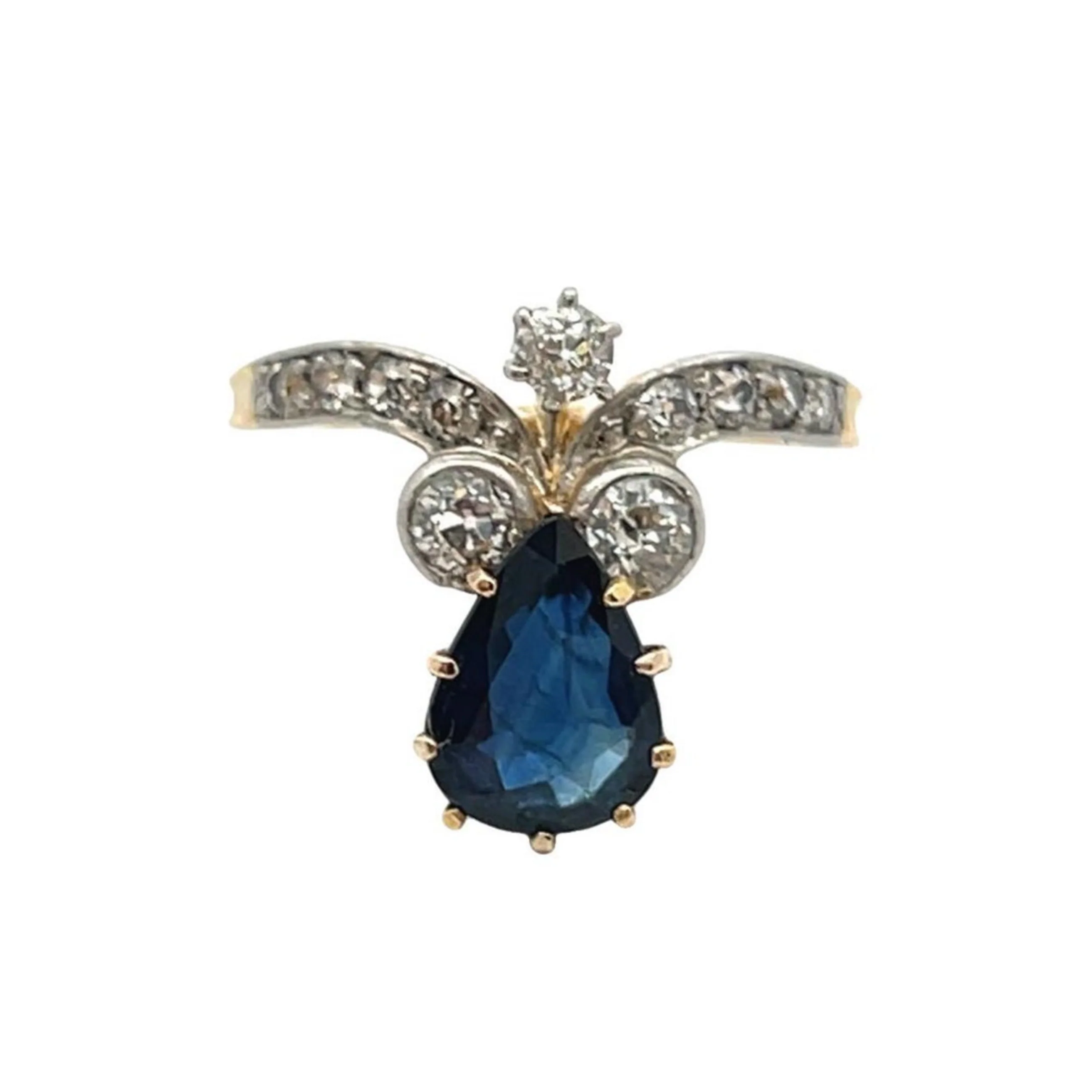 Antique Pear Shape Sapphire and Diamond Ring