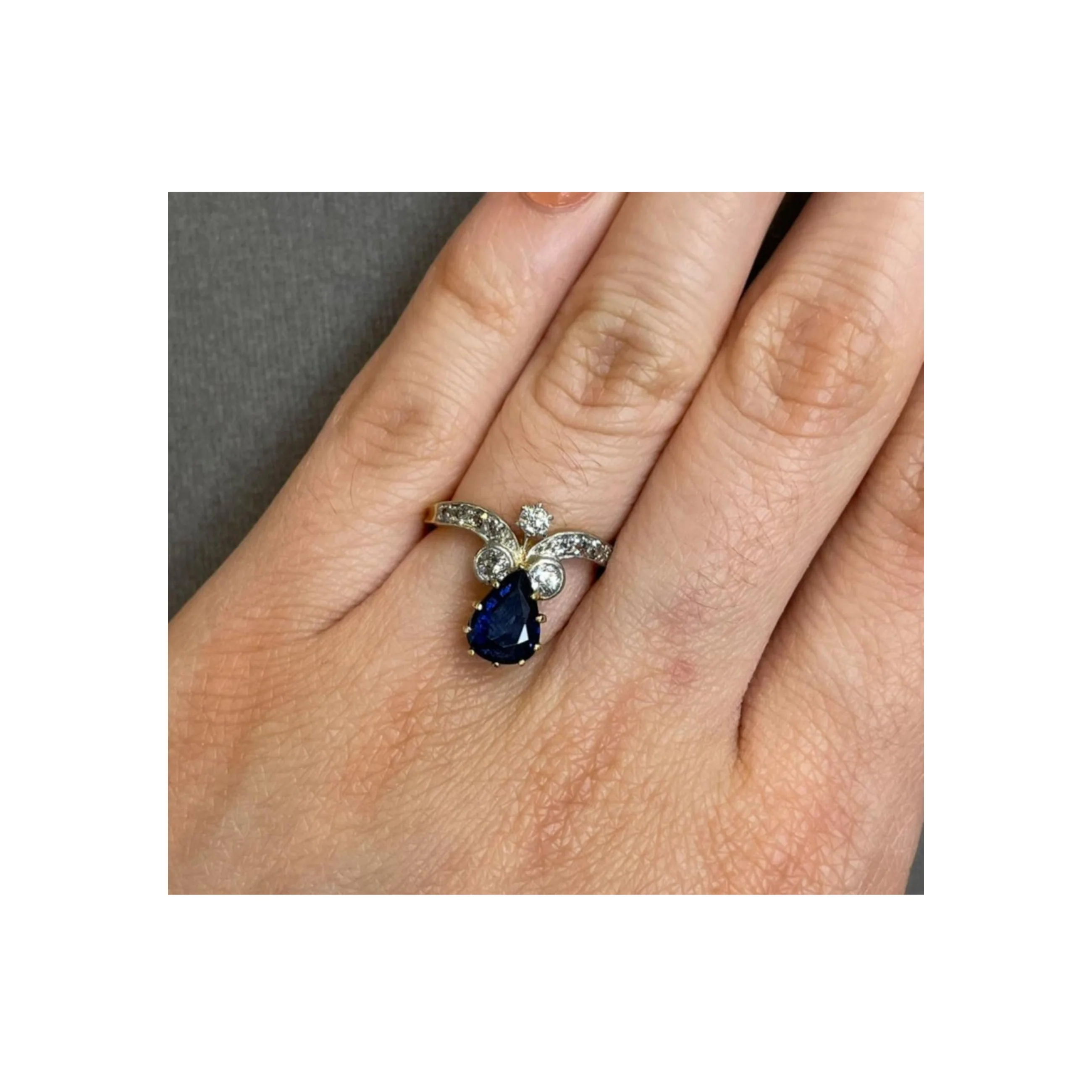 Antique Pear Shape Sapphire and Diamond Ring - Image 2