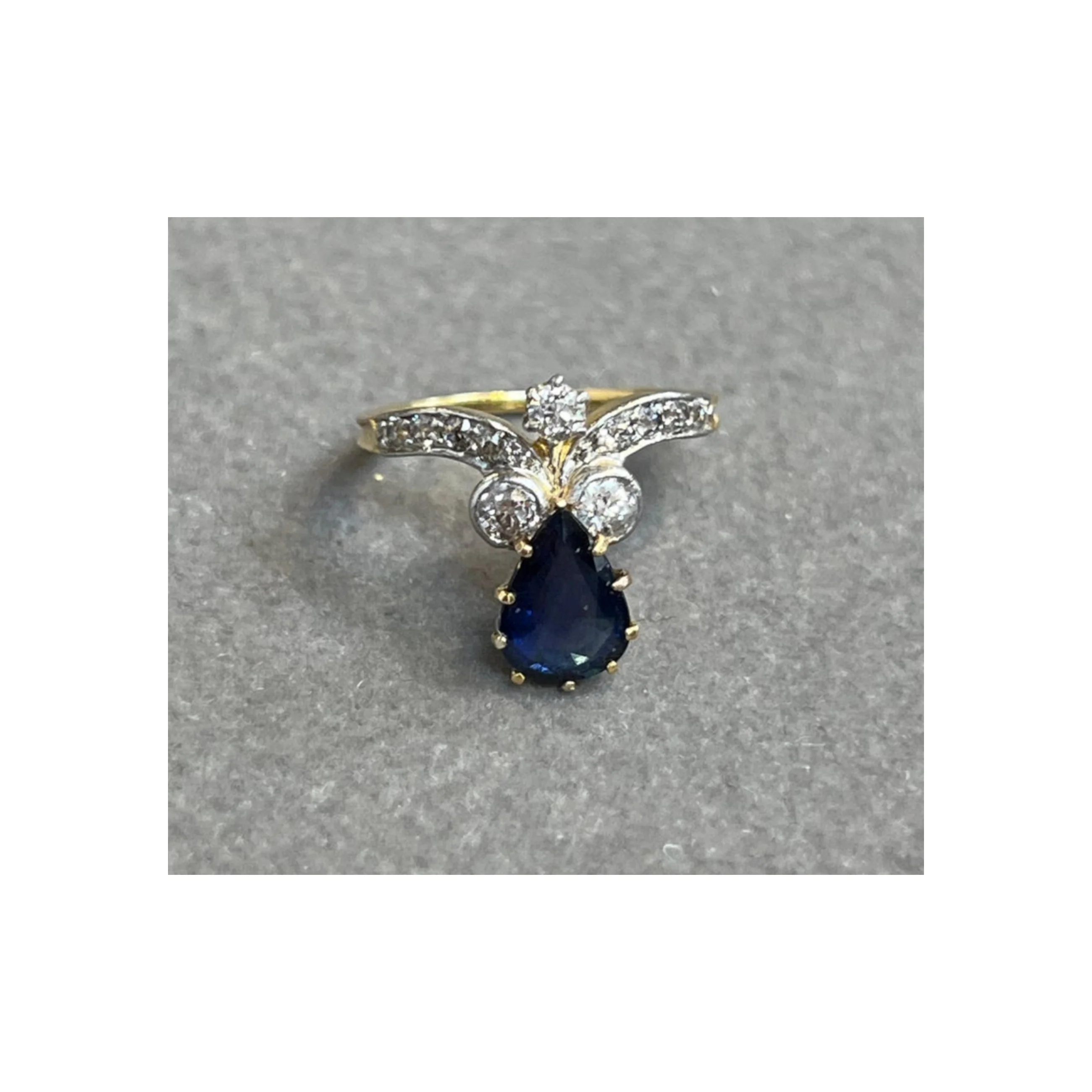 Antique Pear Shape Sapphire and Diamond Ring - Image 6