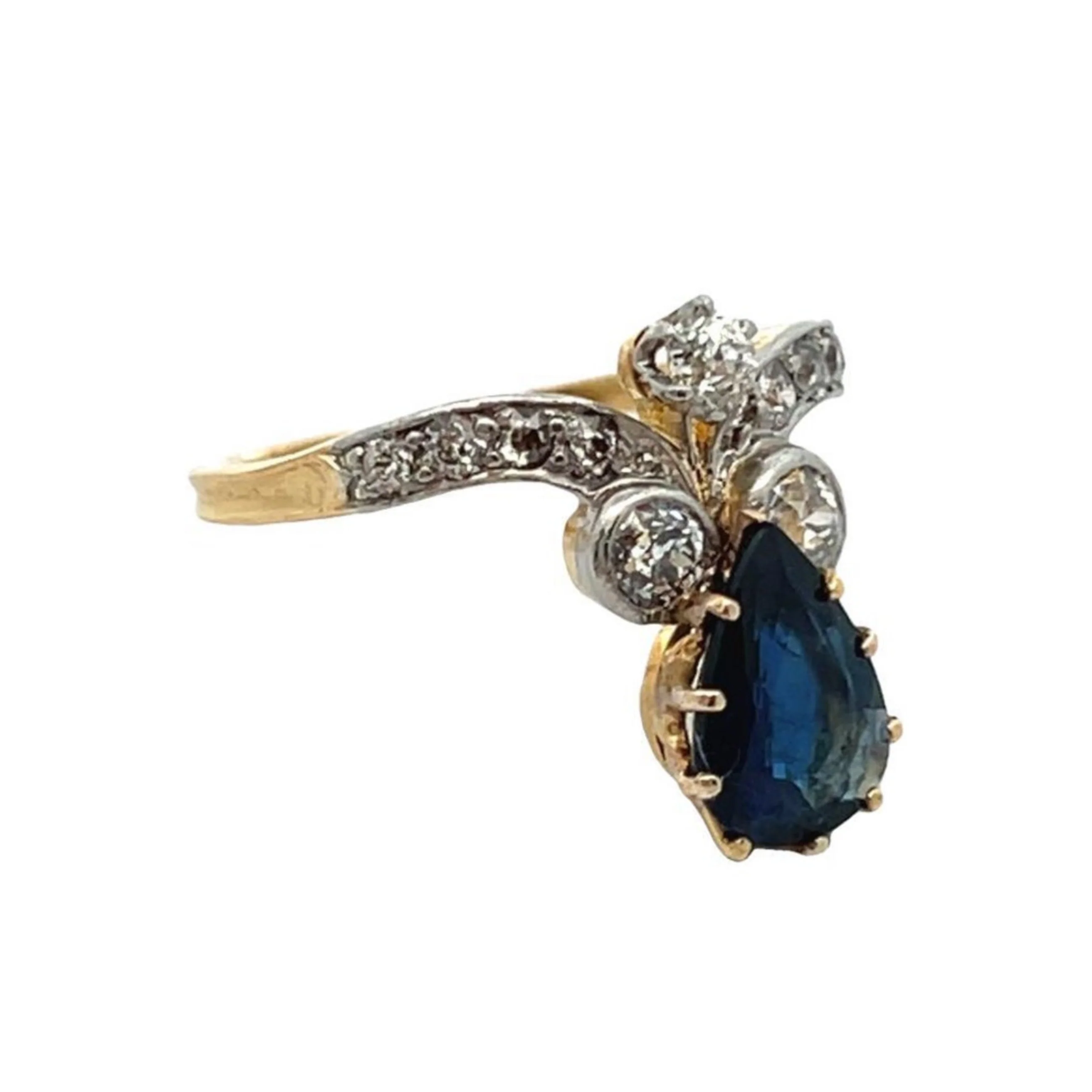 Antique Pear Shape Sapphire and Diamond Ring - Image 8
