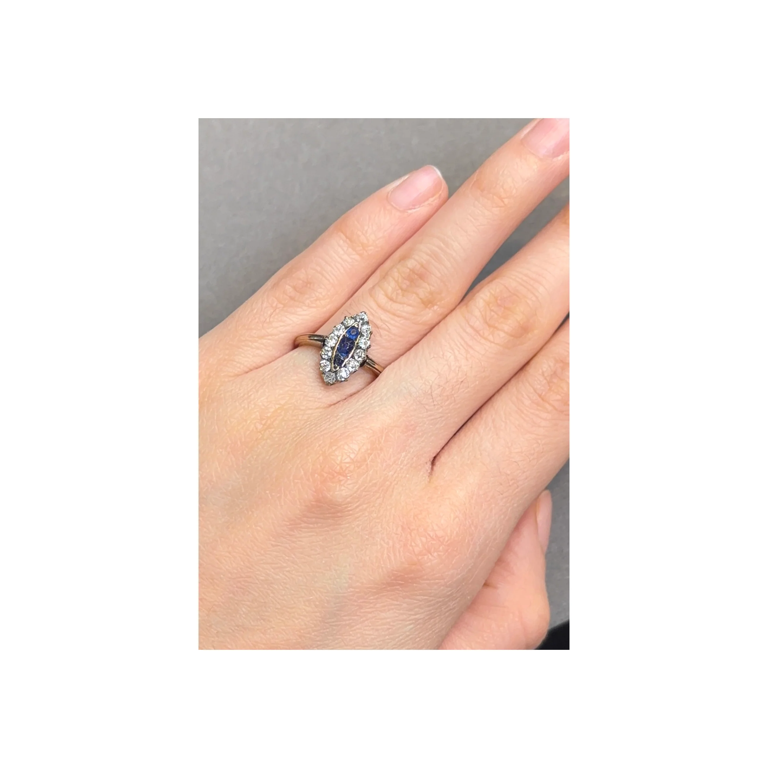 Antique Sapphire and Diamond Navette Ring - Image 2