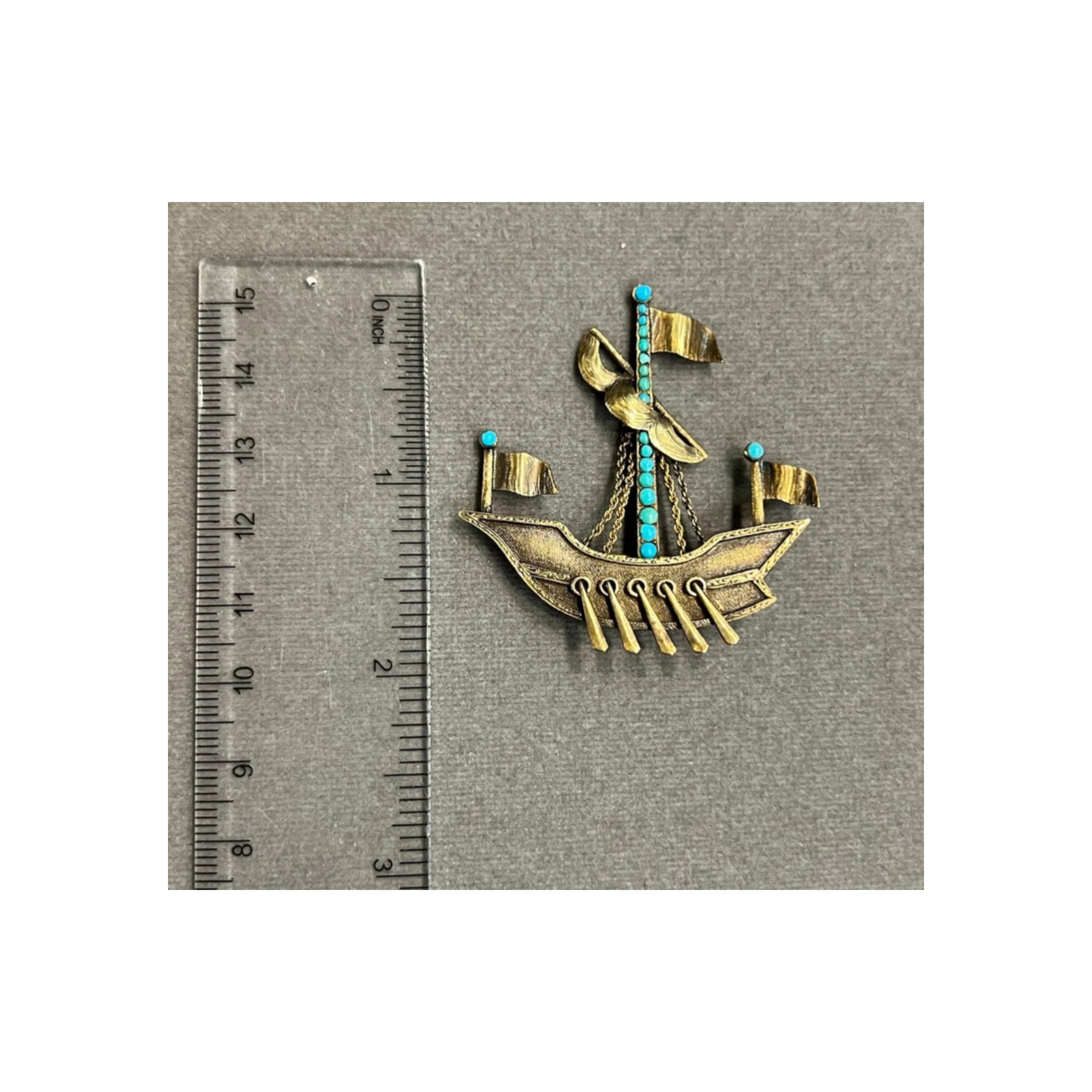 Antique Turquoise Ship Brooch - Image 3