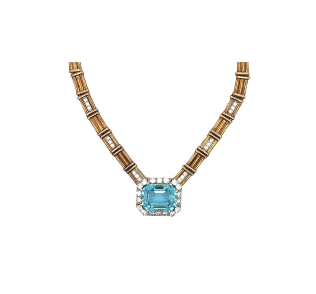 Aquamarine and Diamond Pendant Necklace