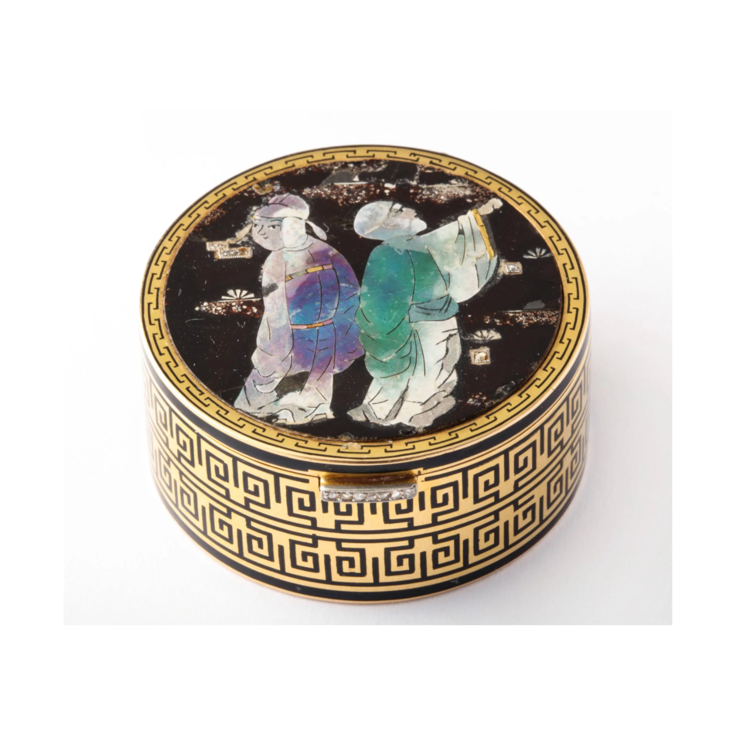 Art Deco Cartier Paris Chinoiserie Lac Burgaute Enamel Gold Pill Box - Image 3