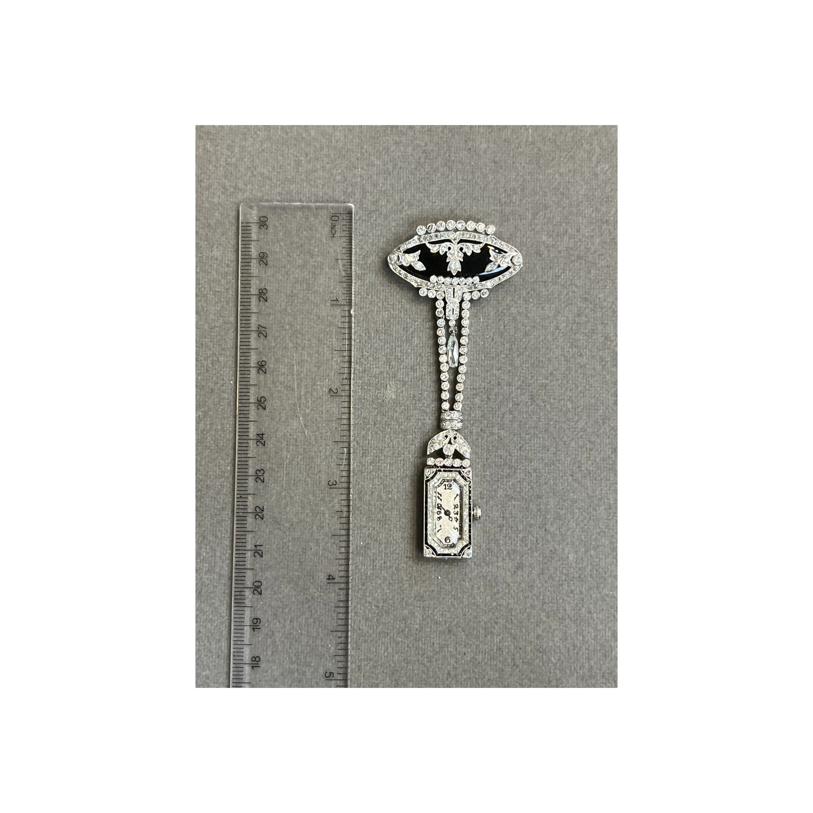 Art Deco Diamond and Onyx Lapel Watch - Image 3
