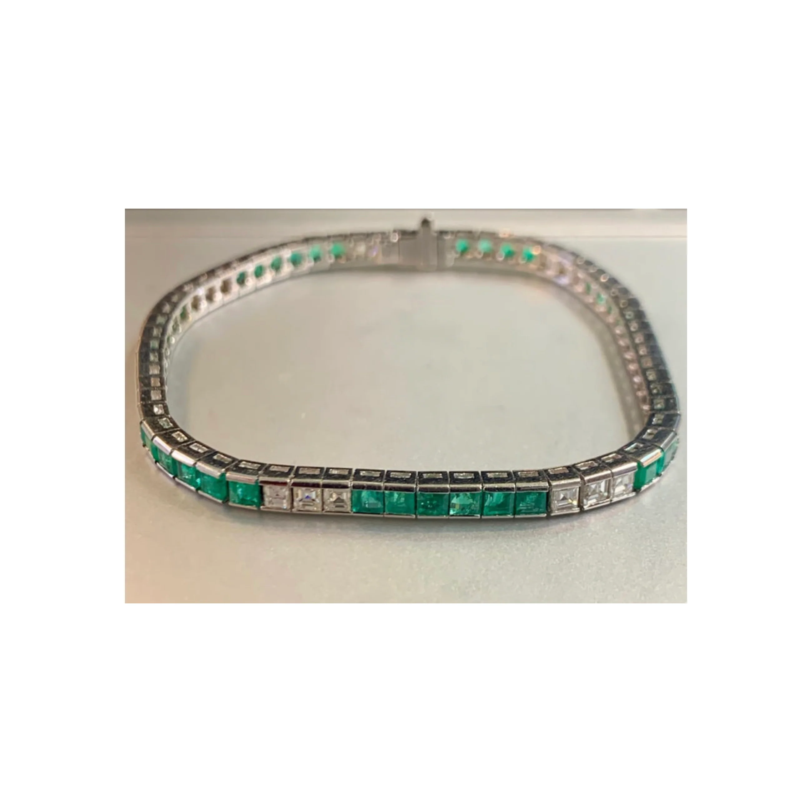 Art Deco Emerald & Diamond Tennis Bracelet - Image 10