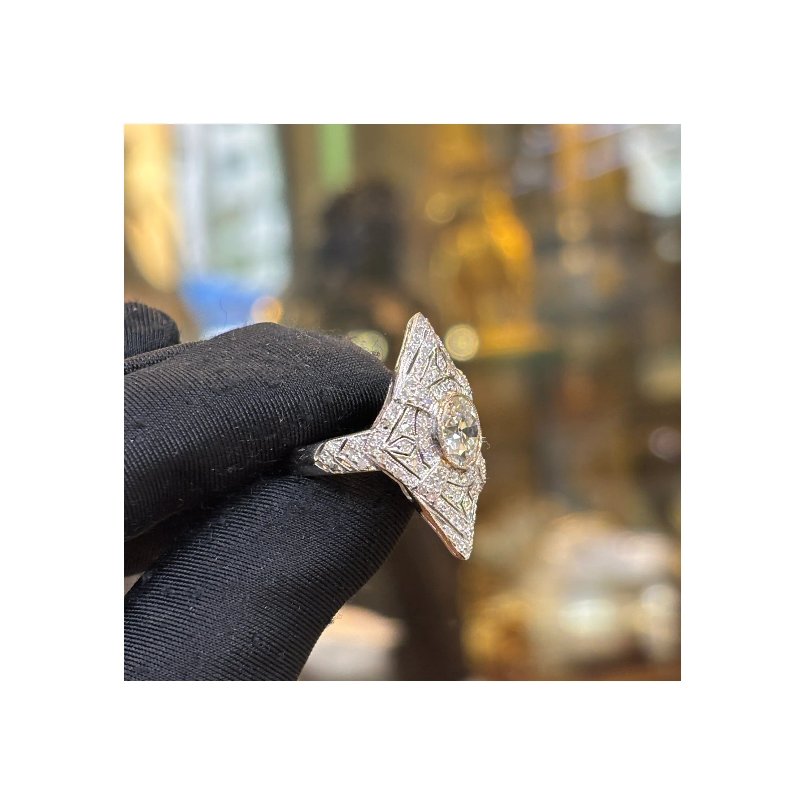 Art Deco Old European Cut Navette Diamond Ring - Image 4