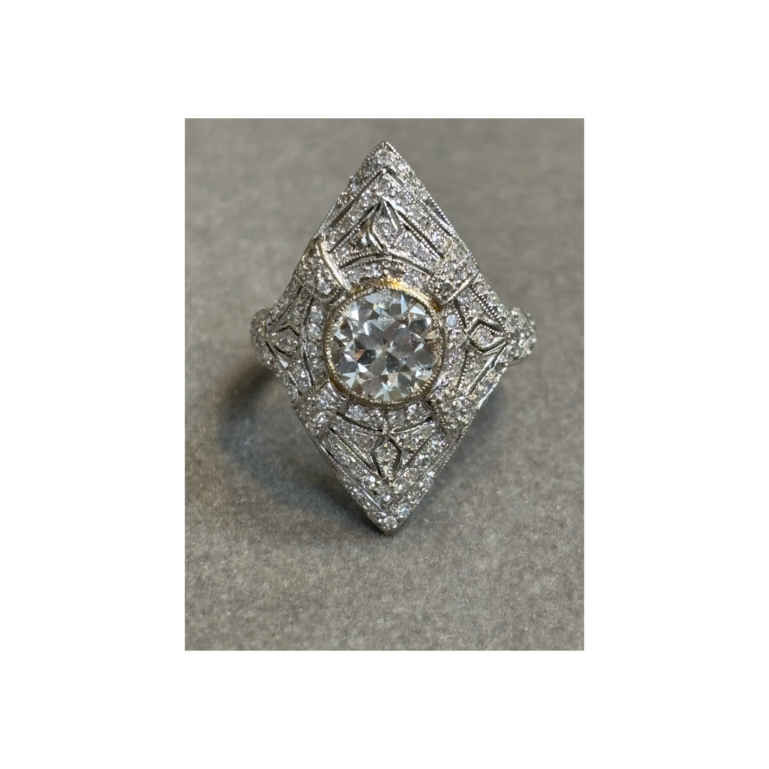 Art Deco Old European Cut Navette Diamond Ring - Image 8