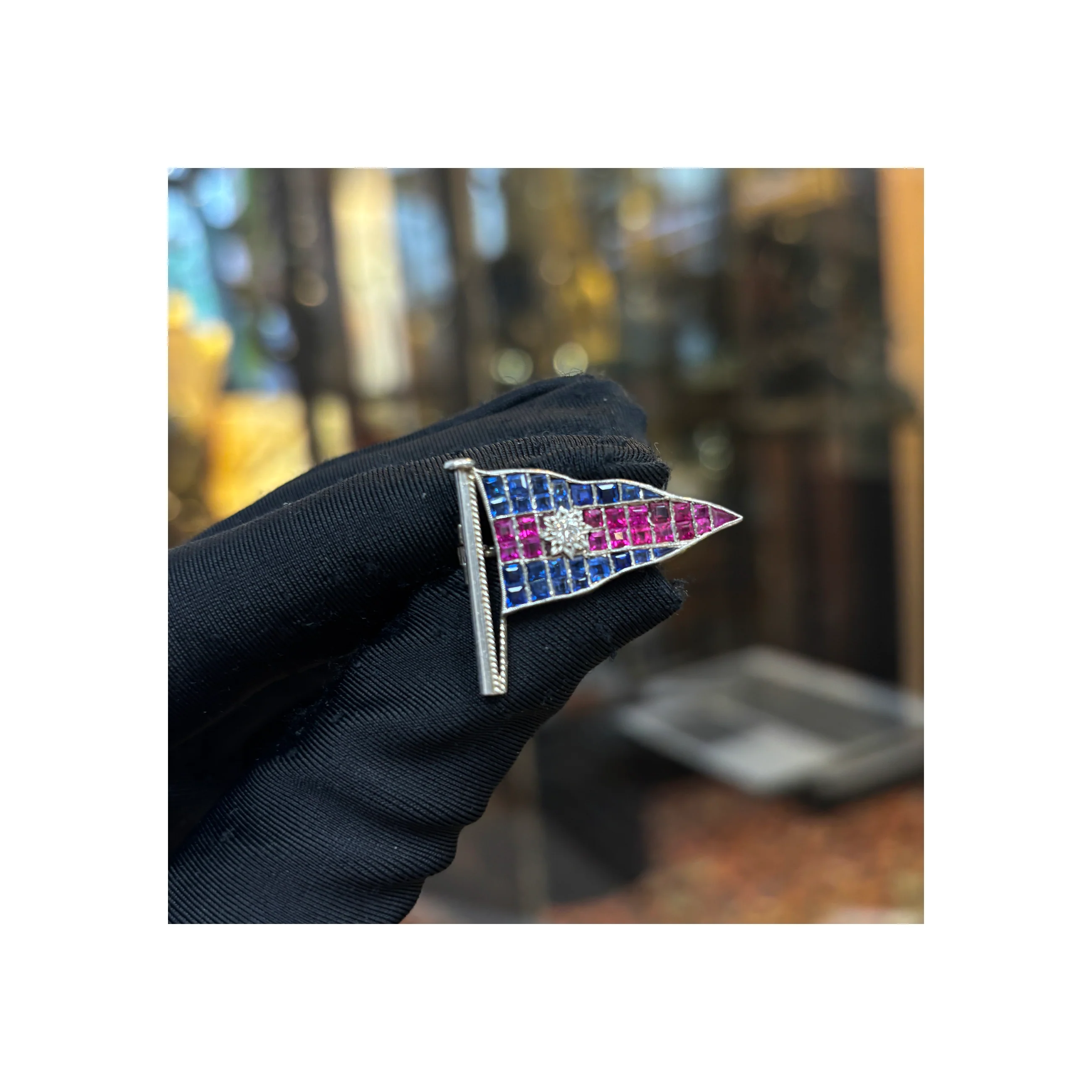 Art Deco Sapphire and Ruby Nautical Flag Brooch - Image 2