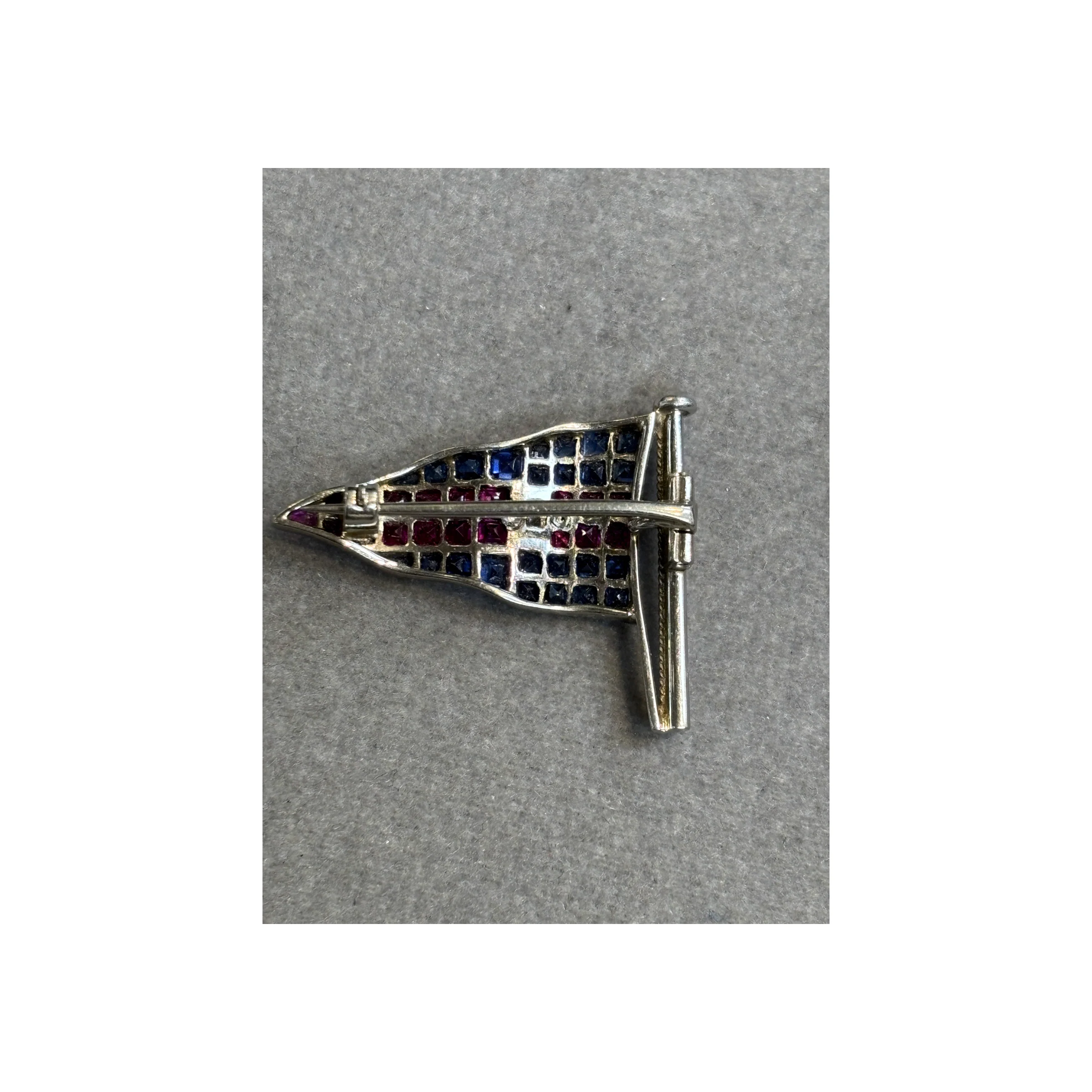 Art Deco Sapphire and Ruby Nautical Flag Brooch - Image 5