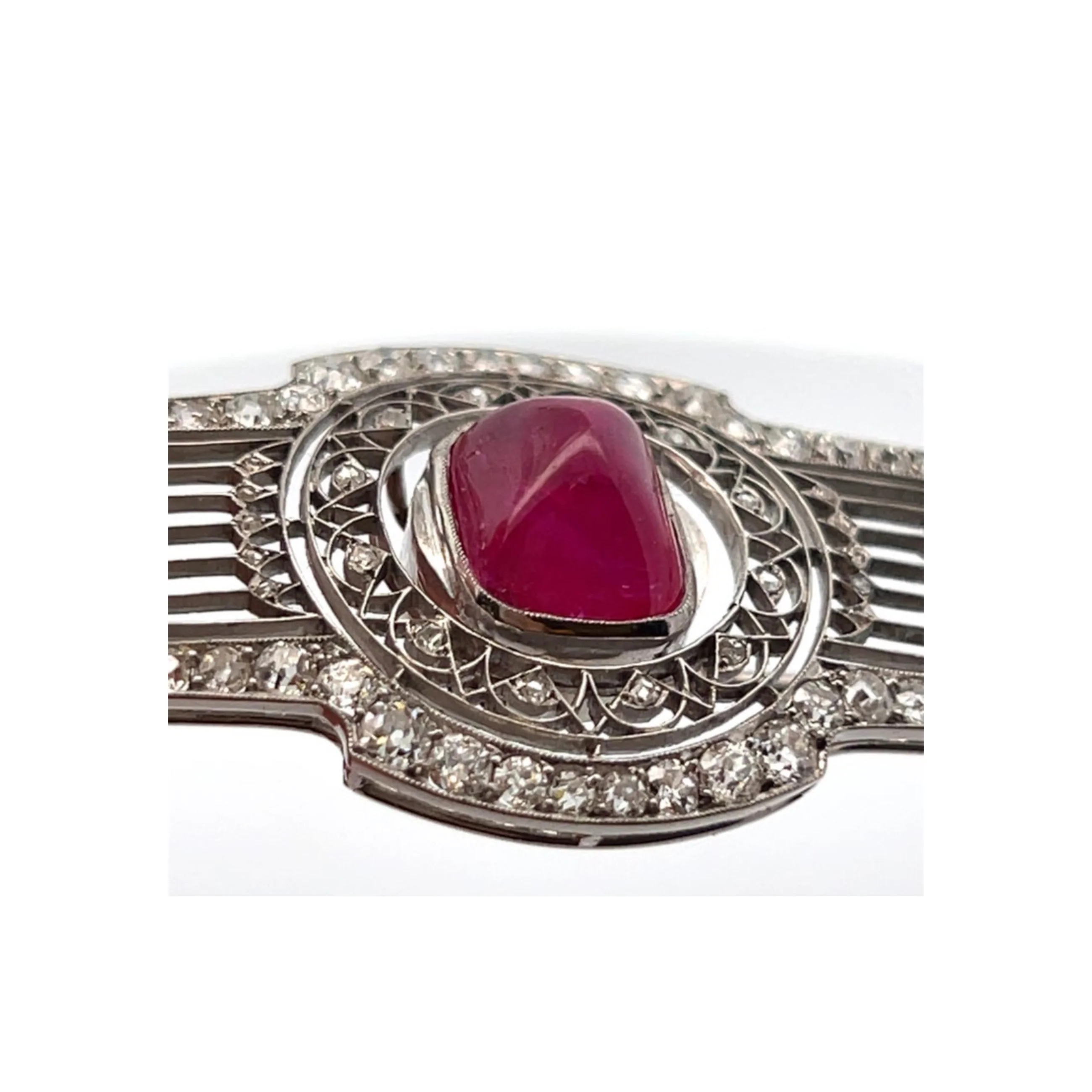 Art Deco Unheated Ruby and Moonstone Brooch - Image 5