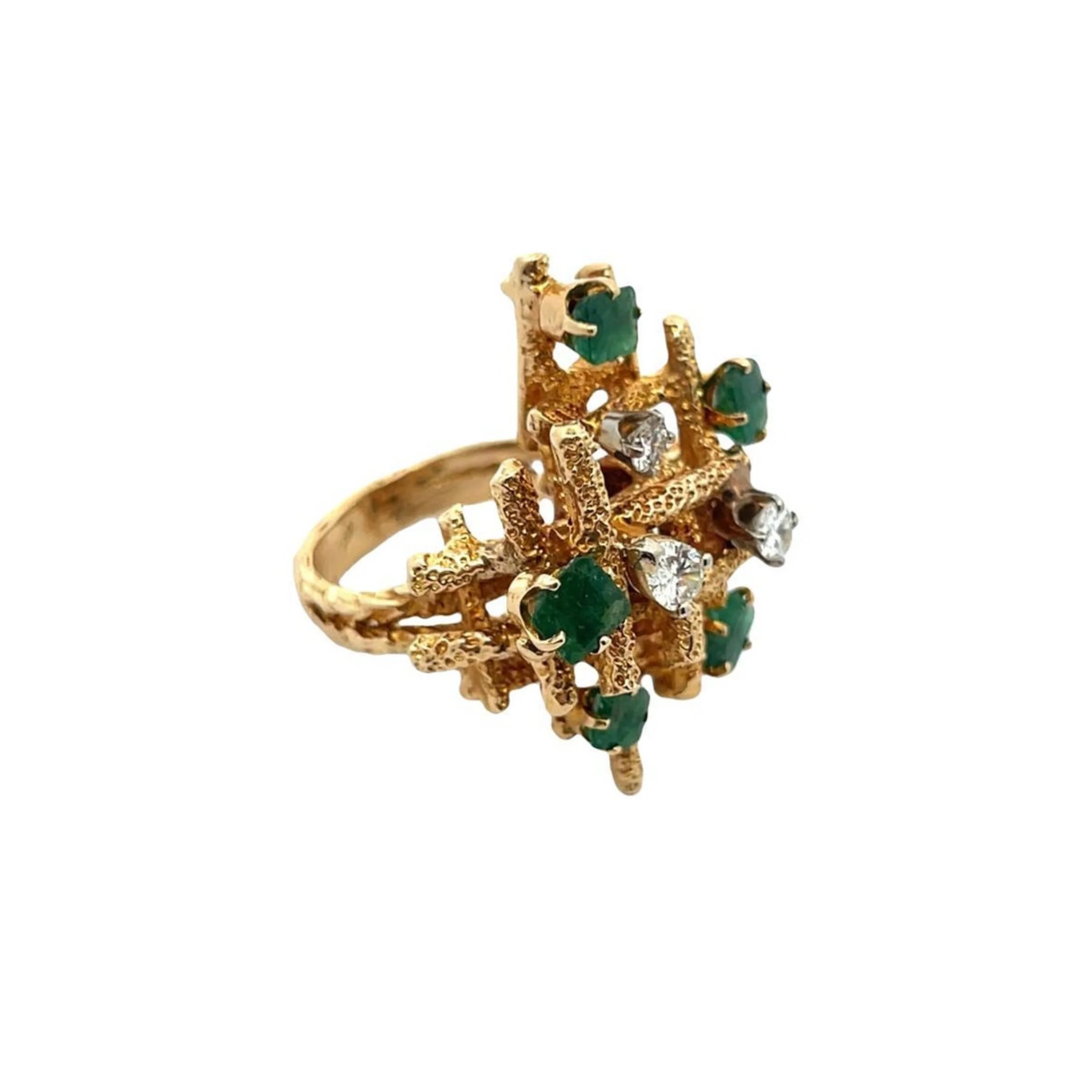 Brutalist Emerald and Diamond Ring