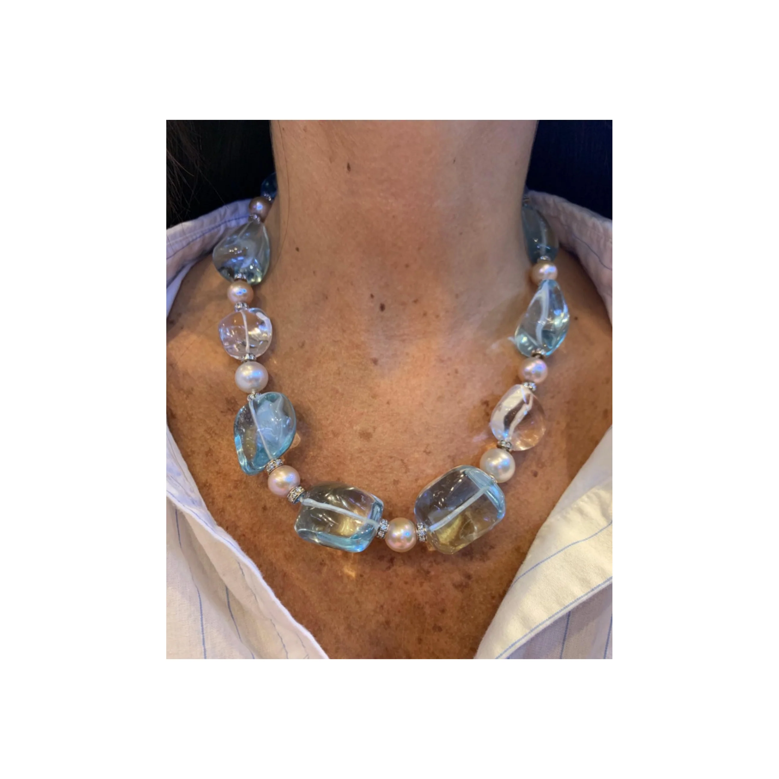Bulgari Aquamarine Rock Crystal & Pearl Necklace - Image 3