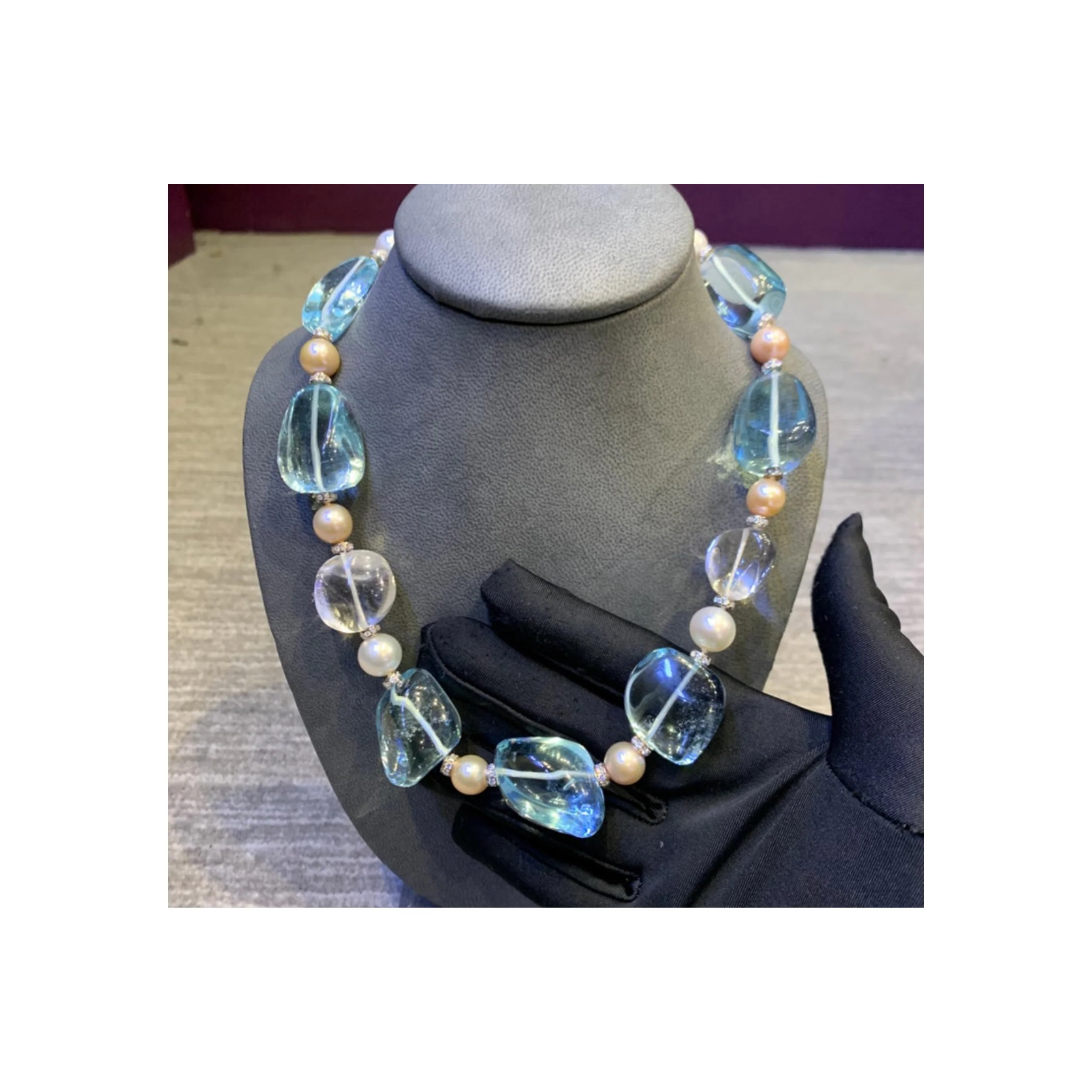 Bulgari Aquamarine Rock Crystal & Pearl Necklace - Image 5