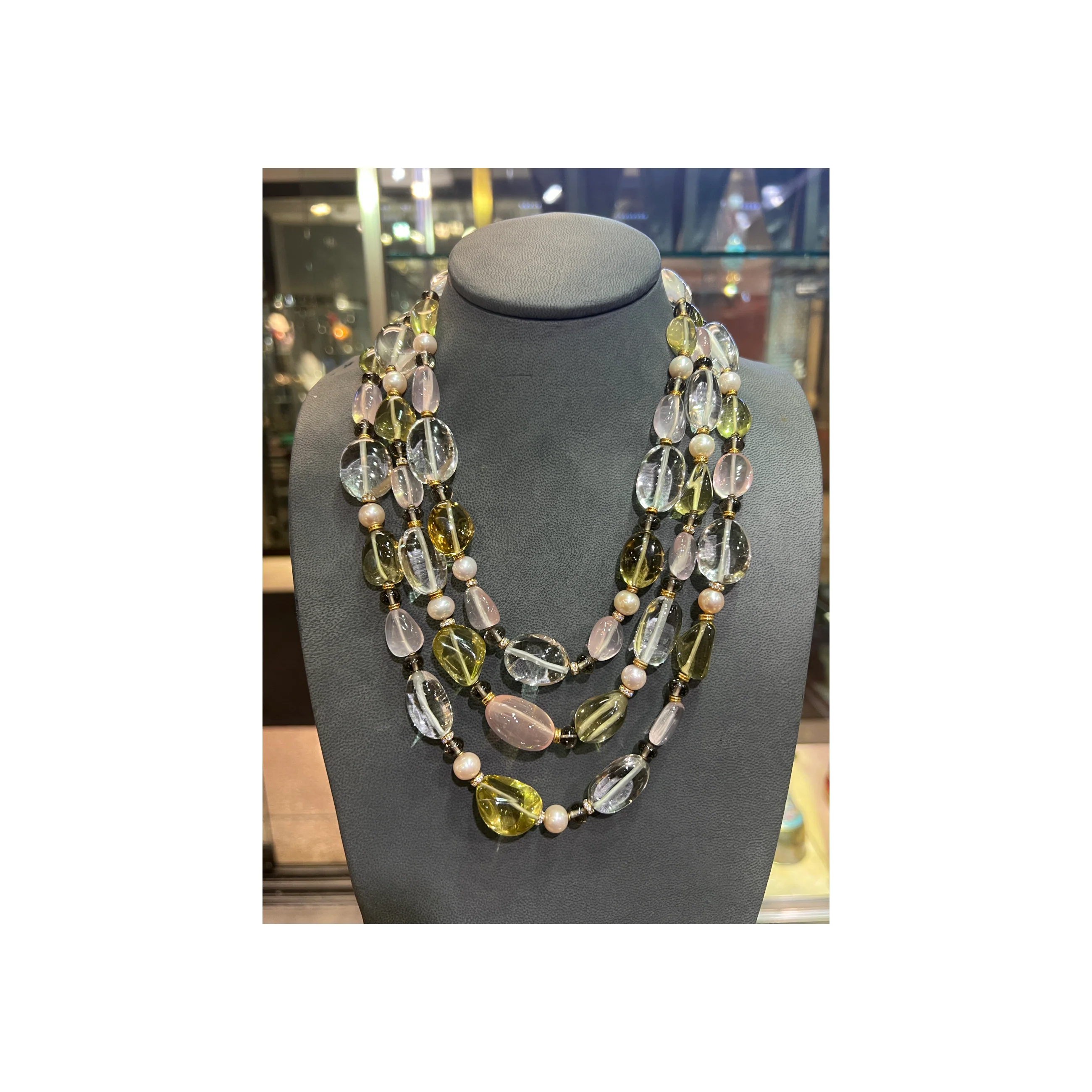 Bvlgari Rock Crystal Rose Quartz and Peridot Bead Necklace - Image 6