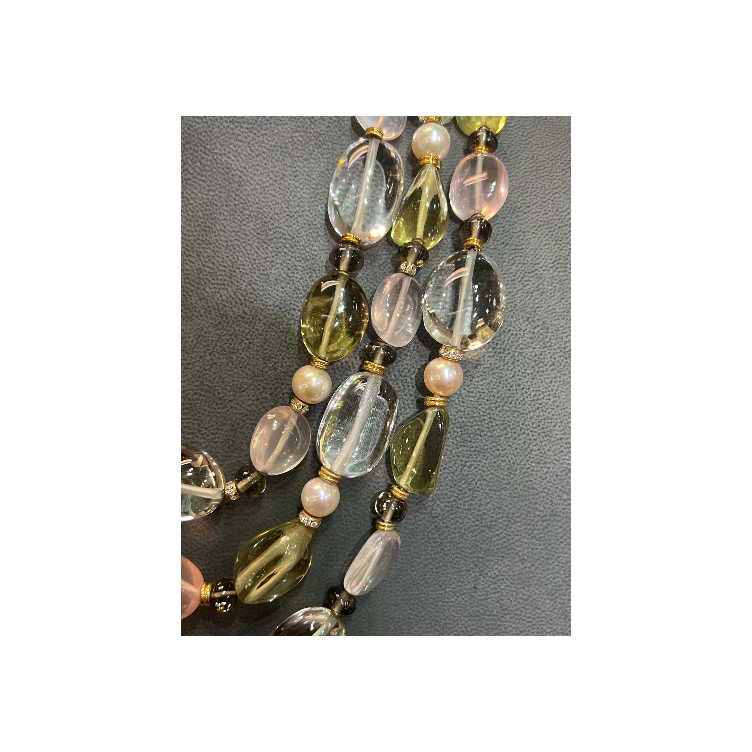 Bvlgari Rock Crystal Rose Quartz and Peridot Bead Necklace - Image 7