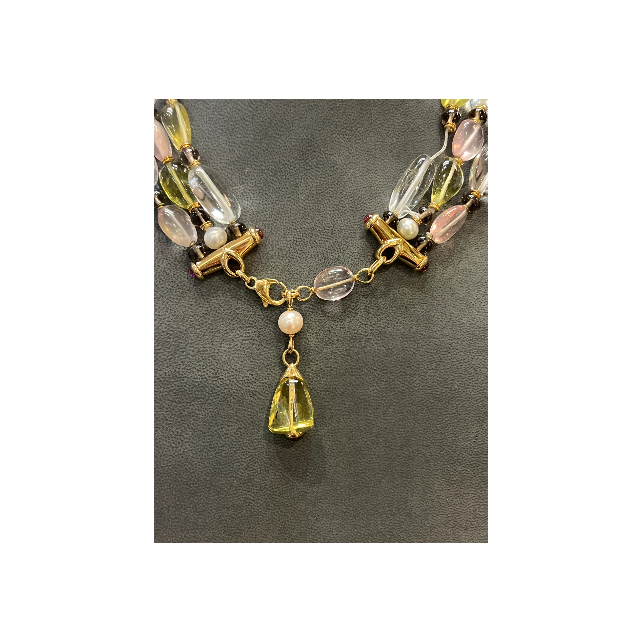 Bvlgari Rock Crystal Rose Quartz and Peridot Bead Necklace - Image 8