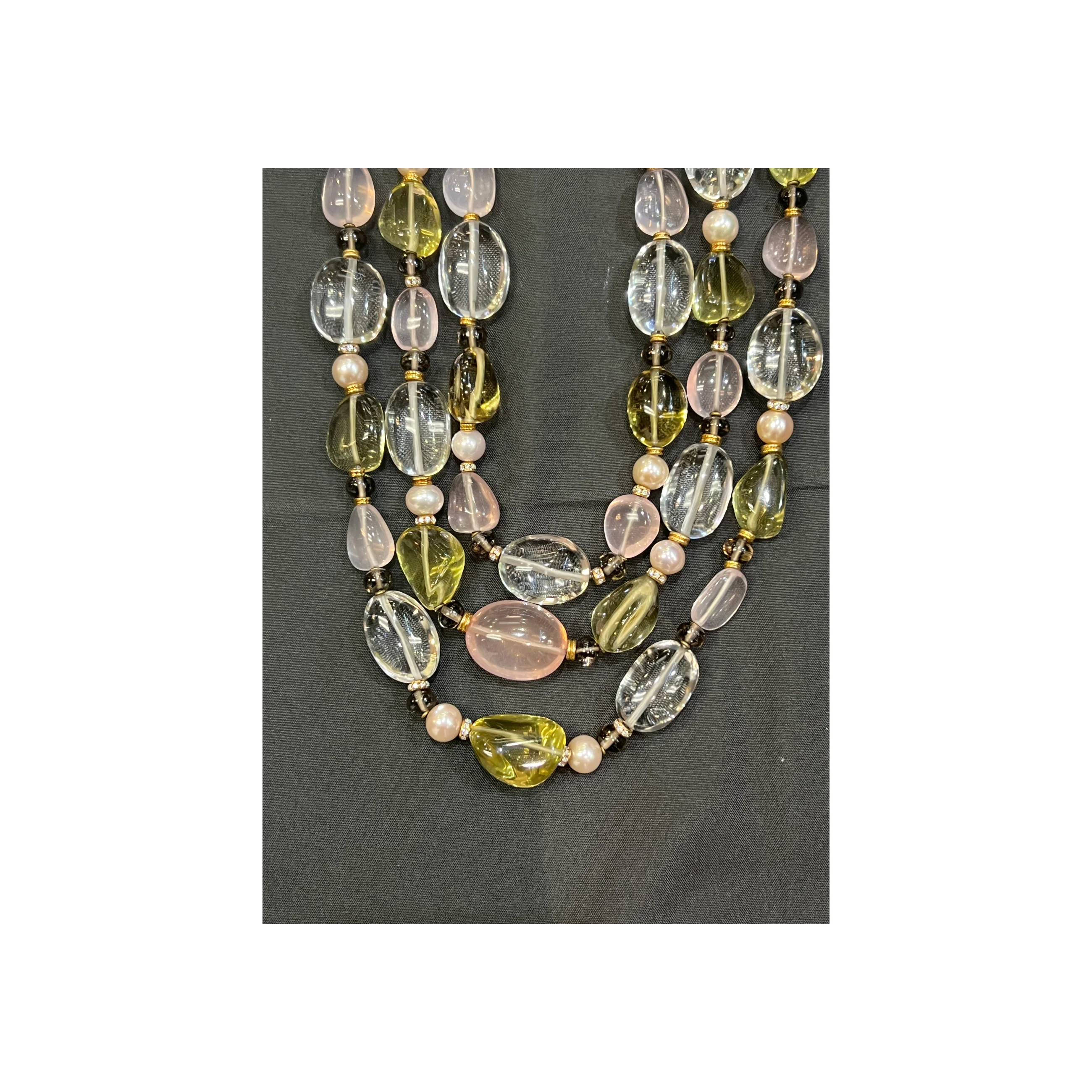 Bvlgari Rock Crystal Rose Quartz and Peridot Bead Necklace - Image 9