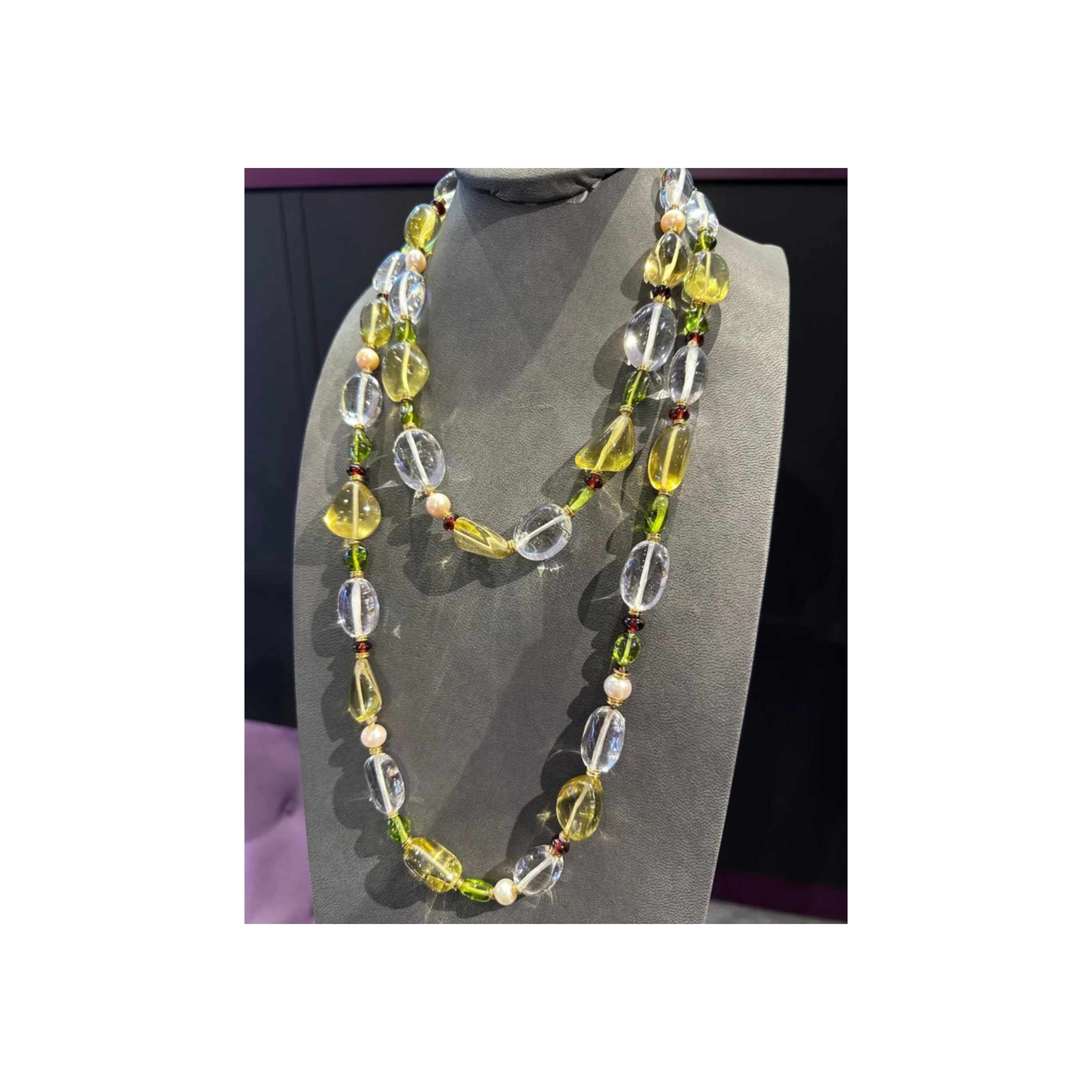 Bvlgari Rock Crystal Tourmaline & Peridot Bead Necklace - Image 15