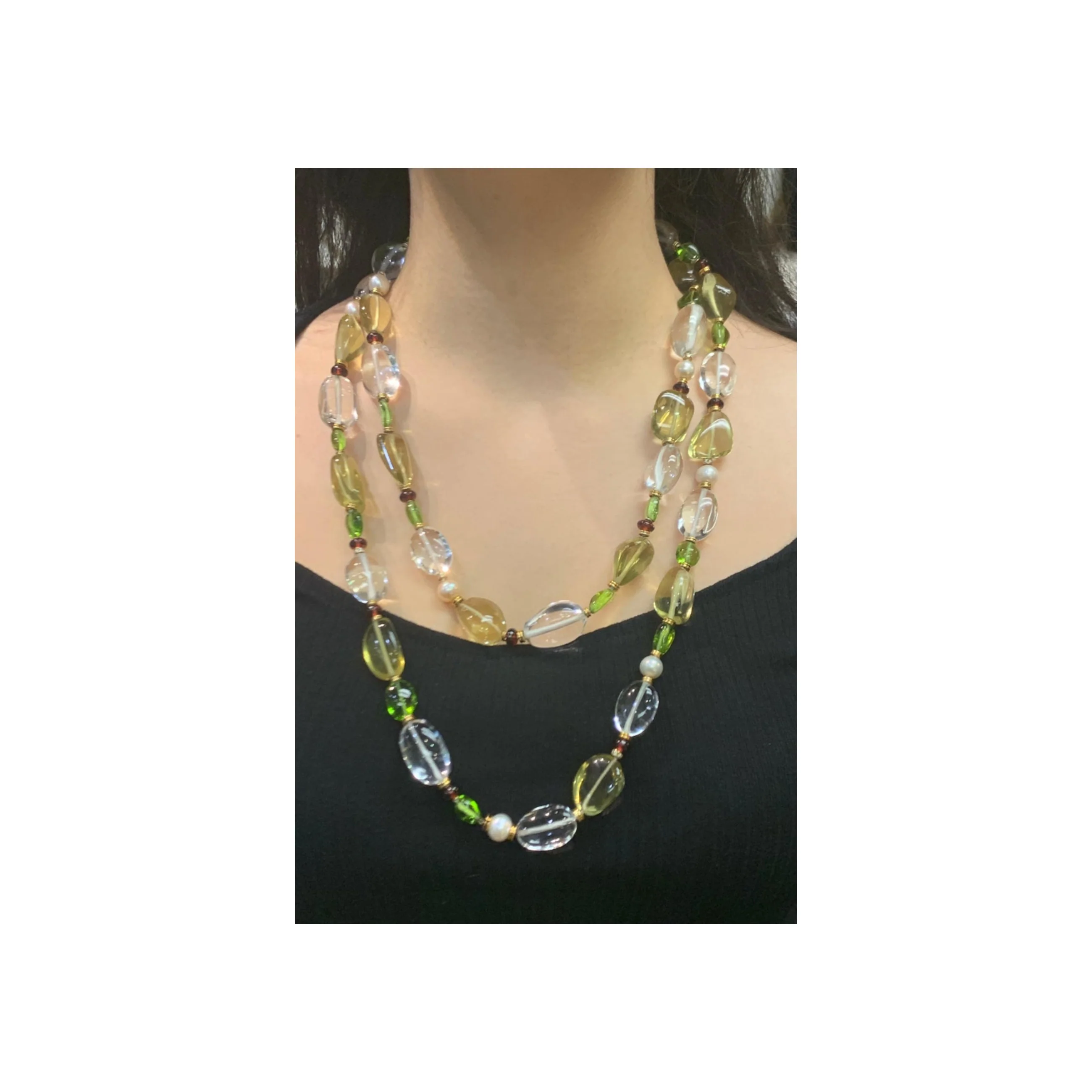 Bvlgari Rock Crystal Tourmaline & Peridot Bead Necklace - Image 3