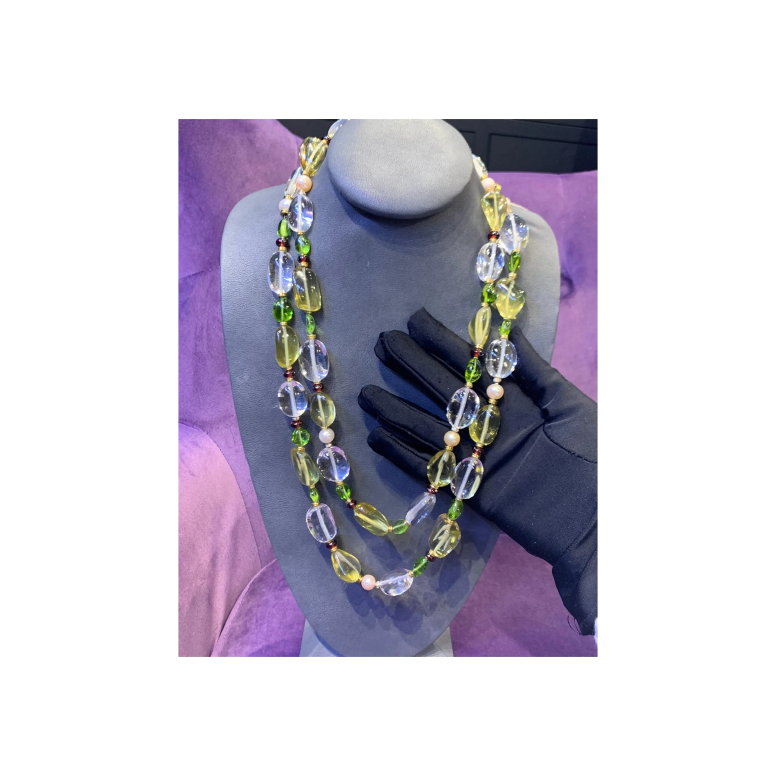 Bvlgari Rock Crystal Tourmaline & Peridot Bead Necklace - Image 5