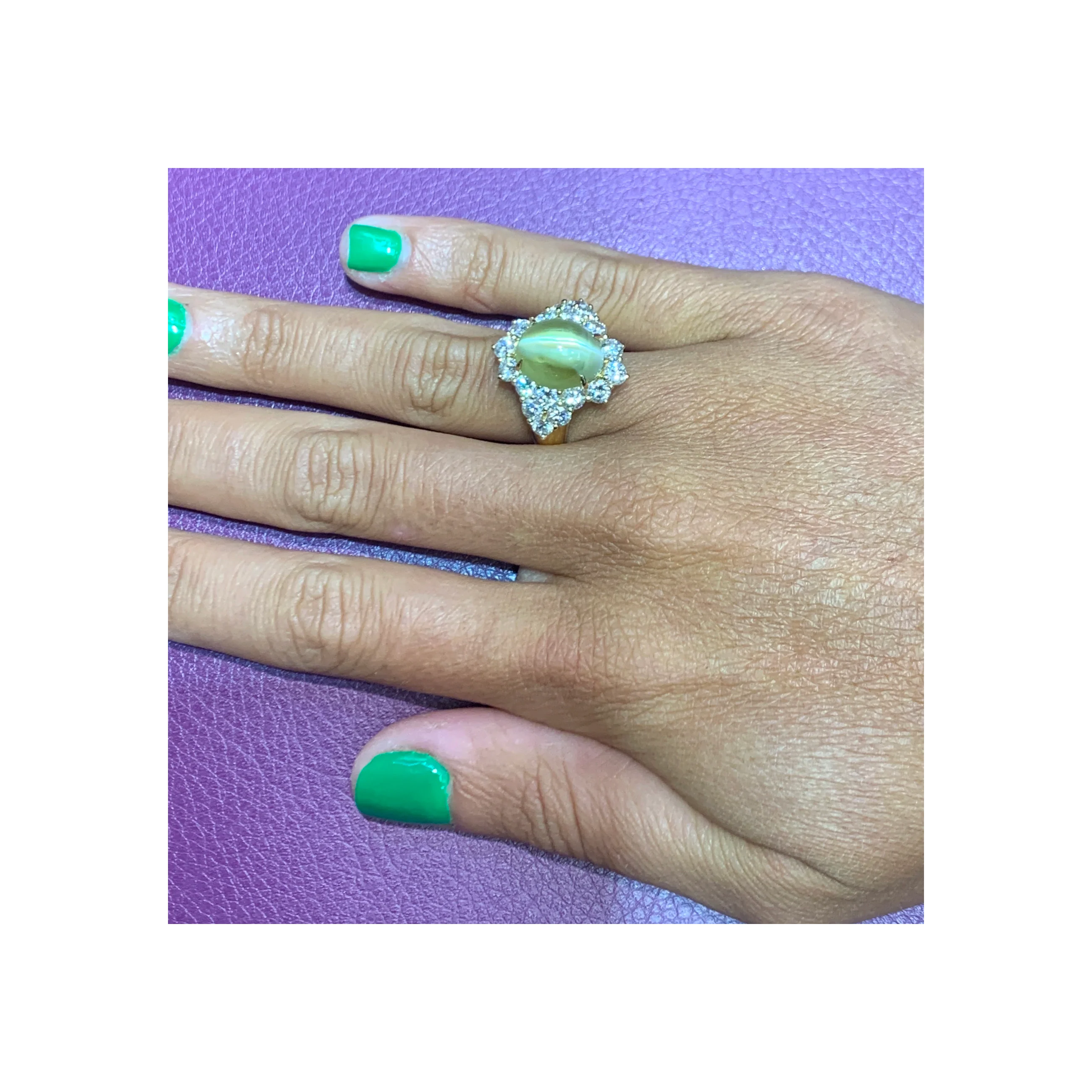 Cabochon Chrysoberyl Cats Eye and Diamond Ring - Image 2