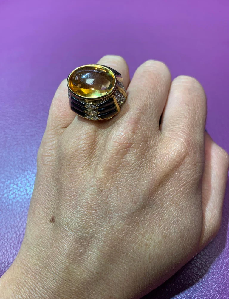 Cabochon Citrine And Mother of Pearl Diamond Ring - Image 3