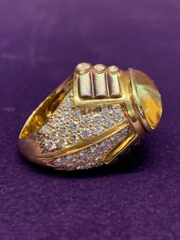 Cabochon Citrine And Mother of Pearl Diamond Ring - Image 4