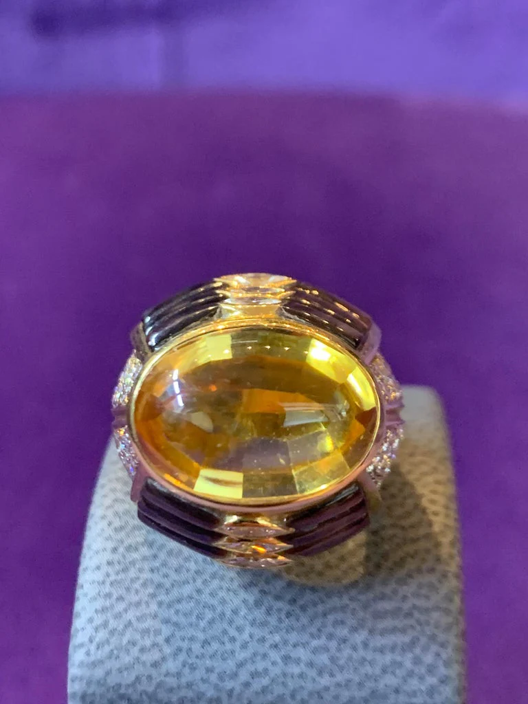 Cabochon Citrine And Mother of Pearl Diamond Ring - Image 6