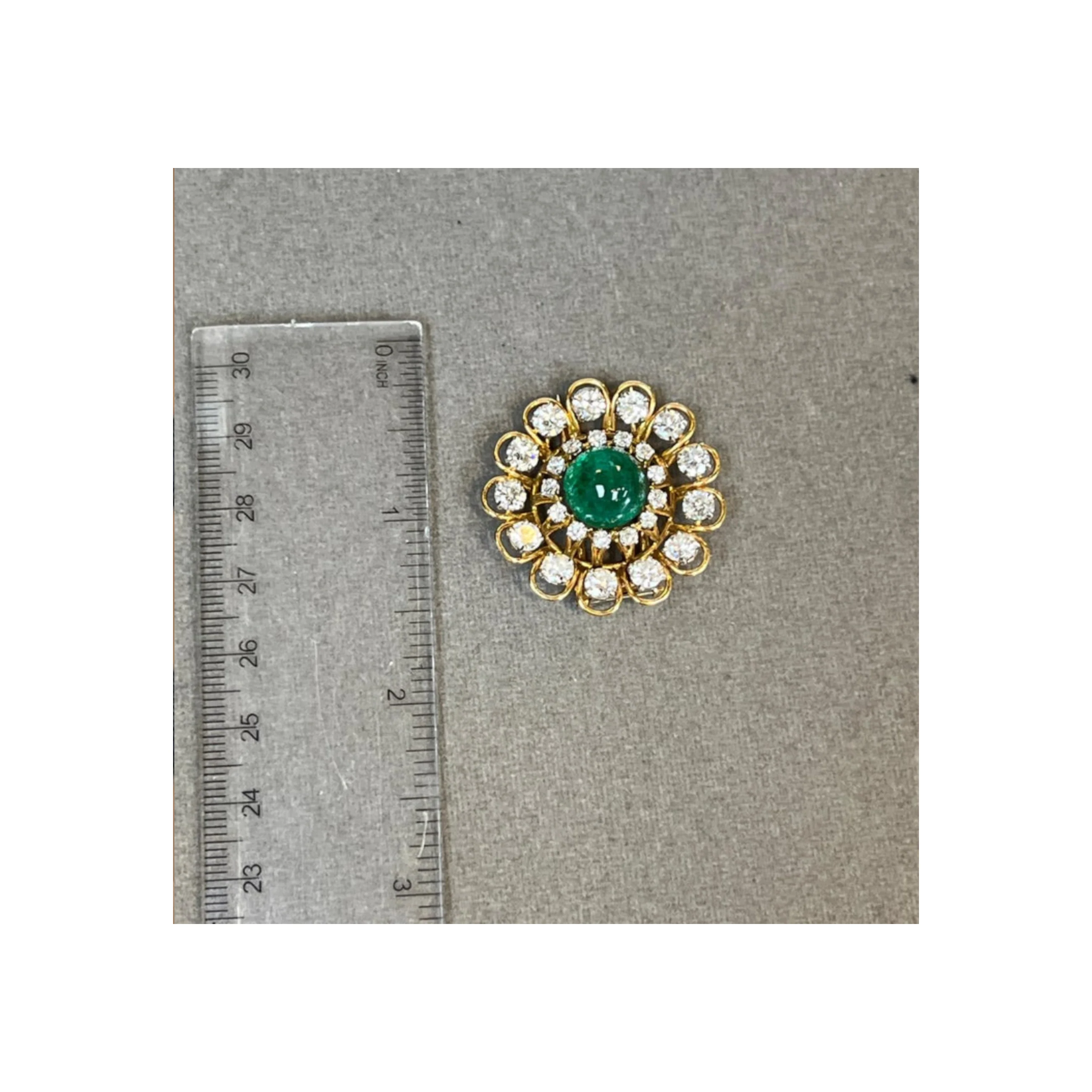 Cabochon Emerald and Diamond Brooch - Image 4