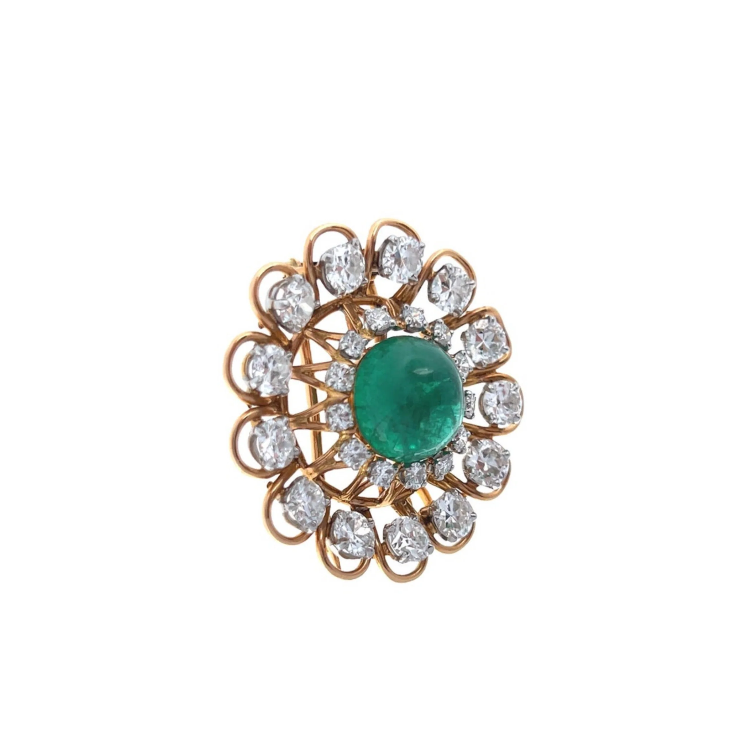 Cabochon Emerald and Diamond Brooch - Image 7