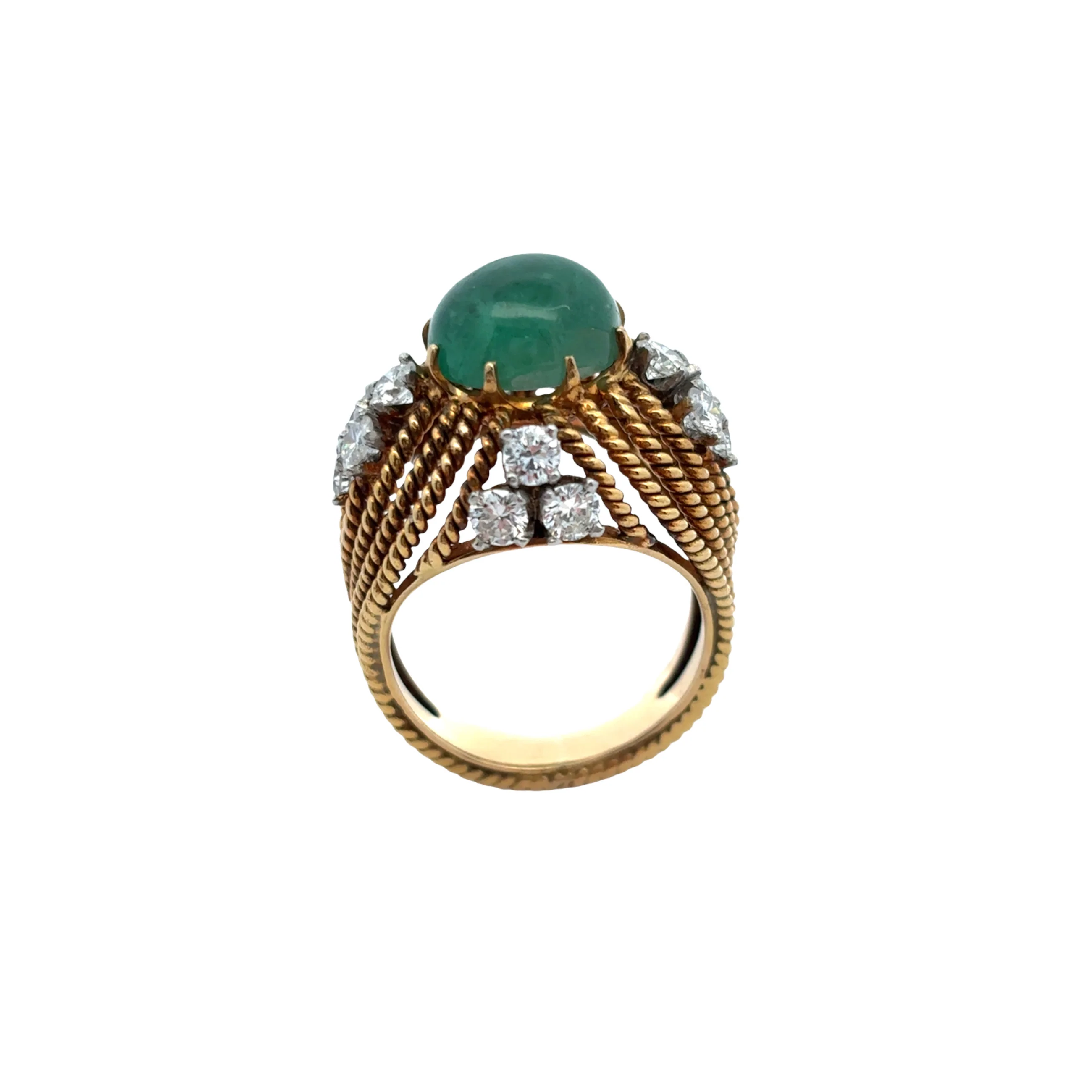 Cabochon Emerald and Diamond Cocktail Ring - Image 10