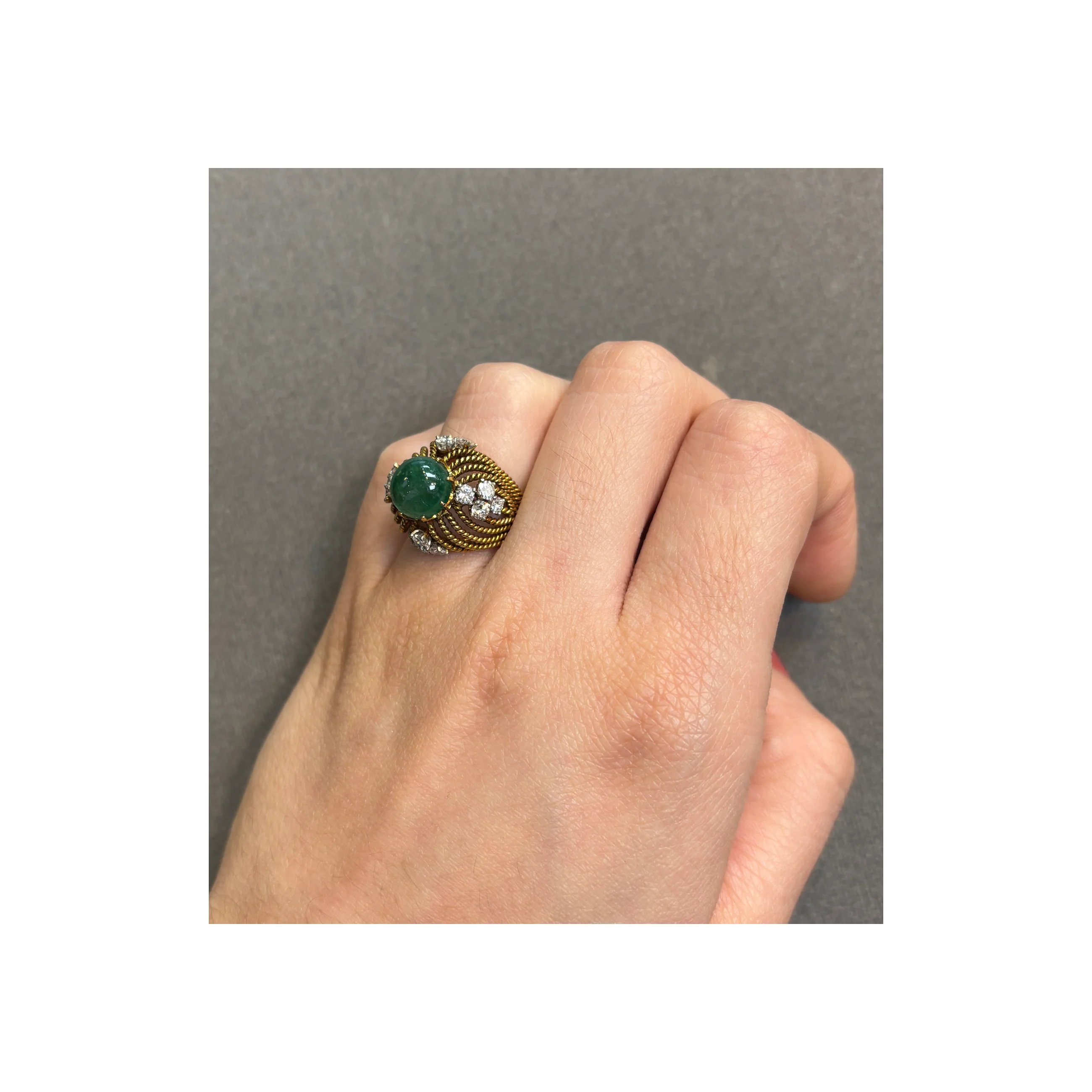 Cabochon Emerald and Diamond Cocktail Ring - Image 3