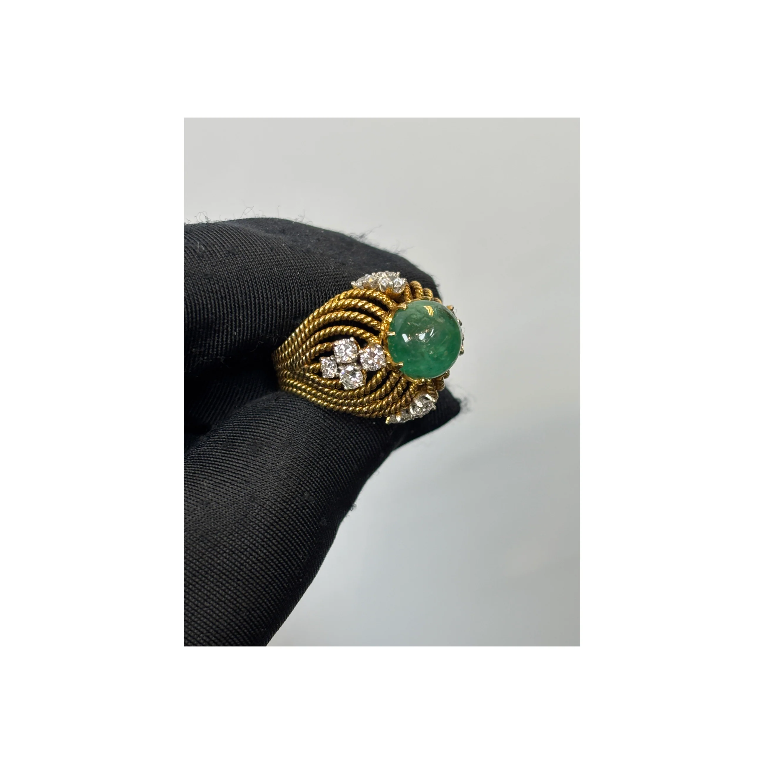 Cabochon Emerald and Diamond Cocktail Ring - Image 4