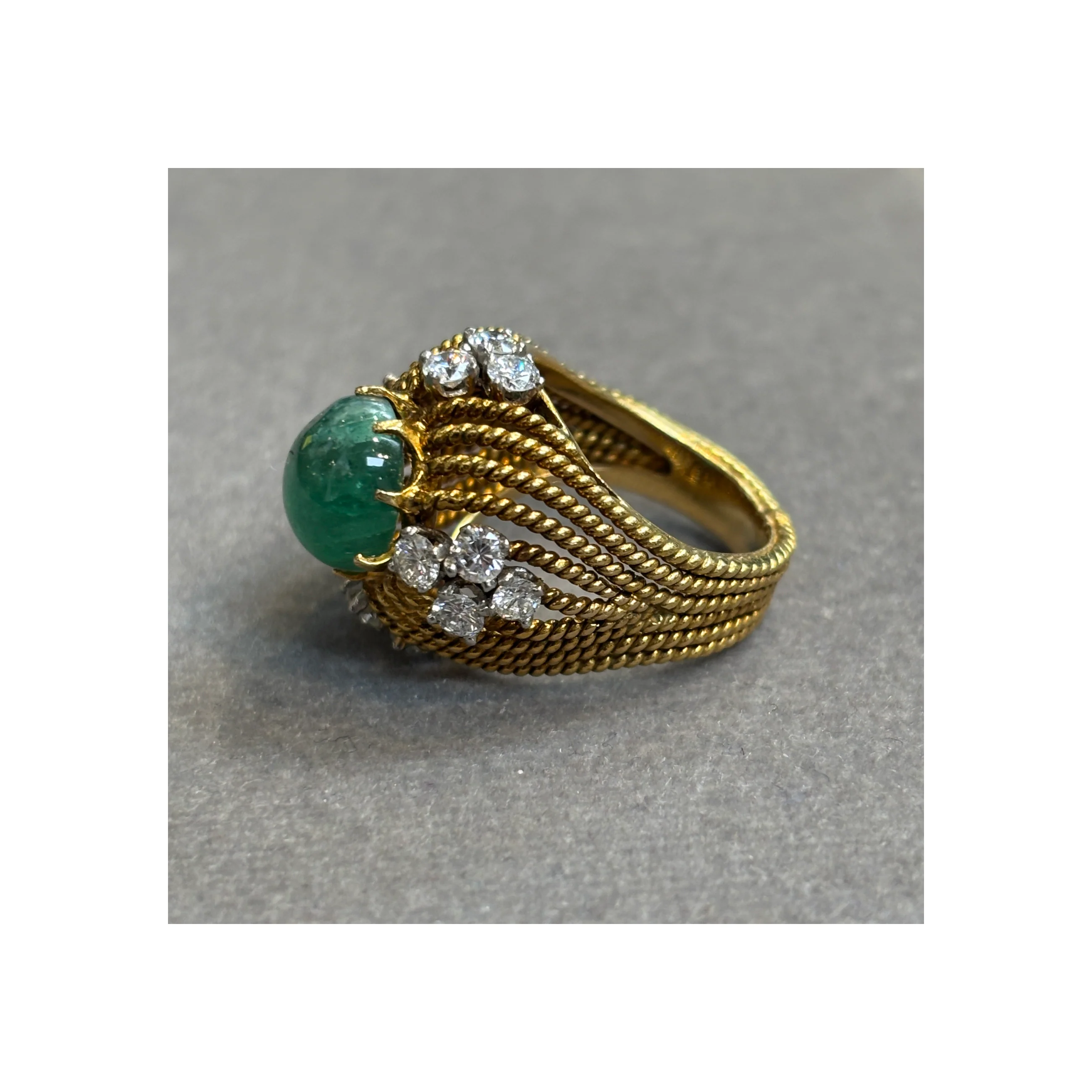 Cabochon Emerald and Diamond Cocktail Ring - Image 7