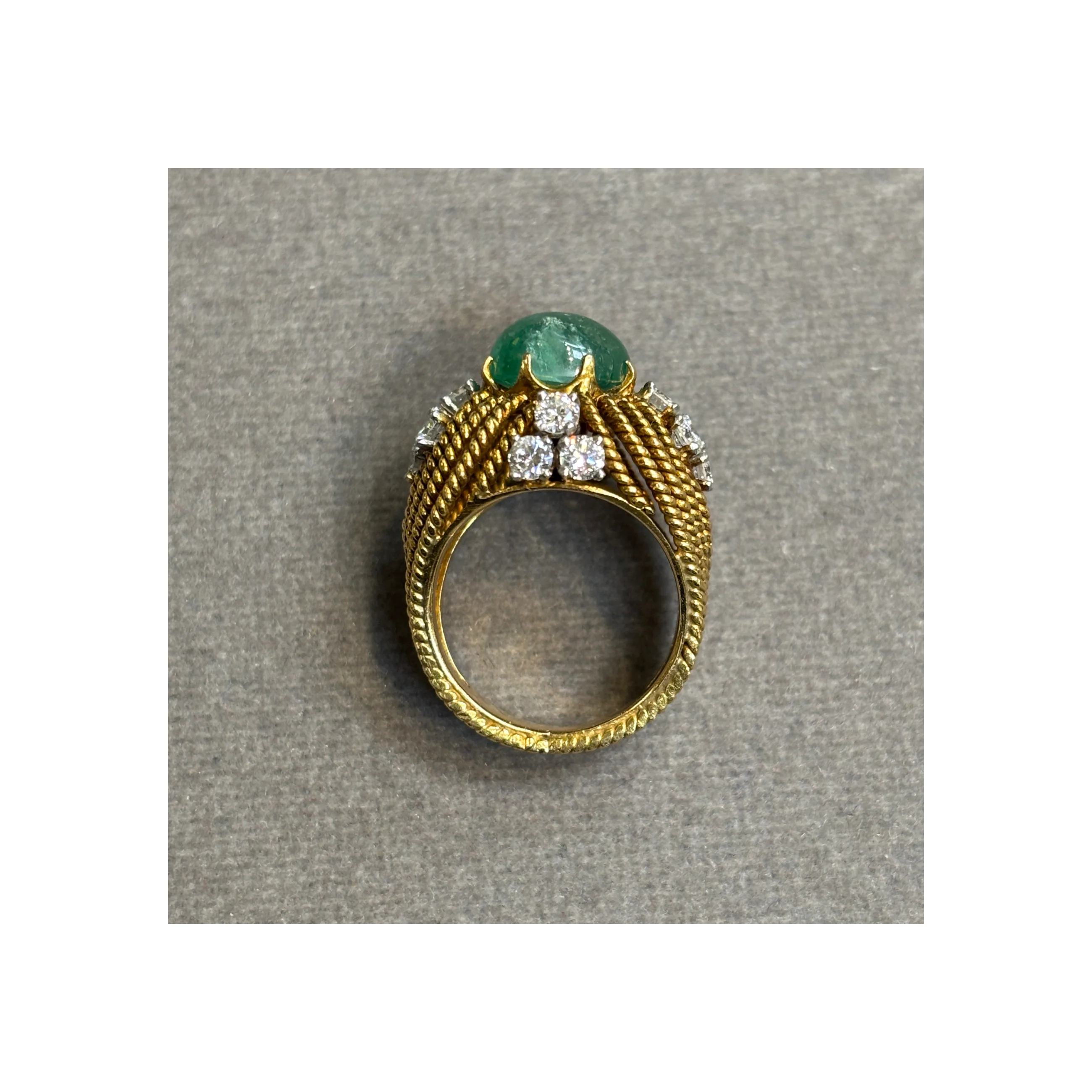 Cabochon Emerald and Diamond Cocktail Ring - Image 9