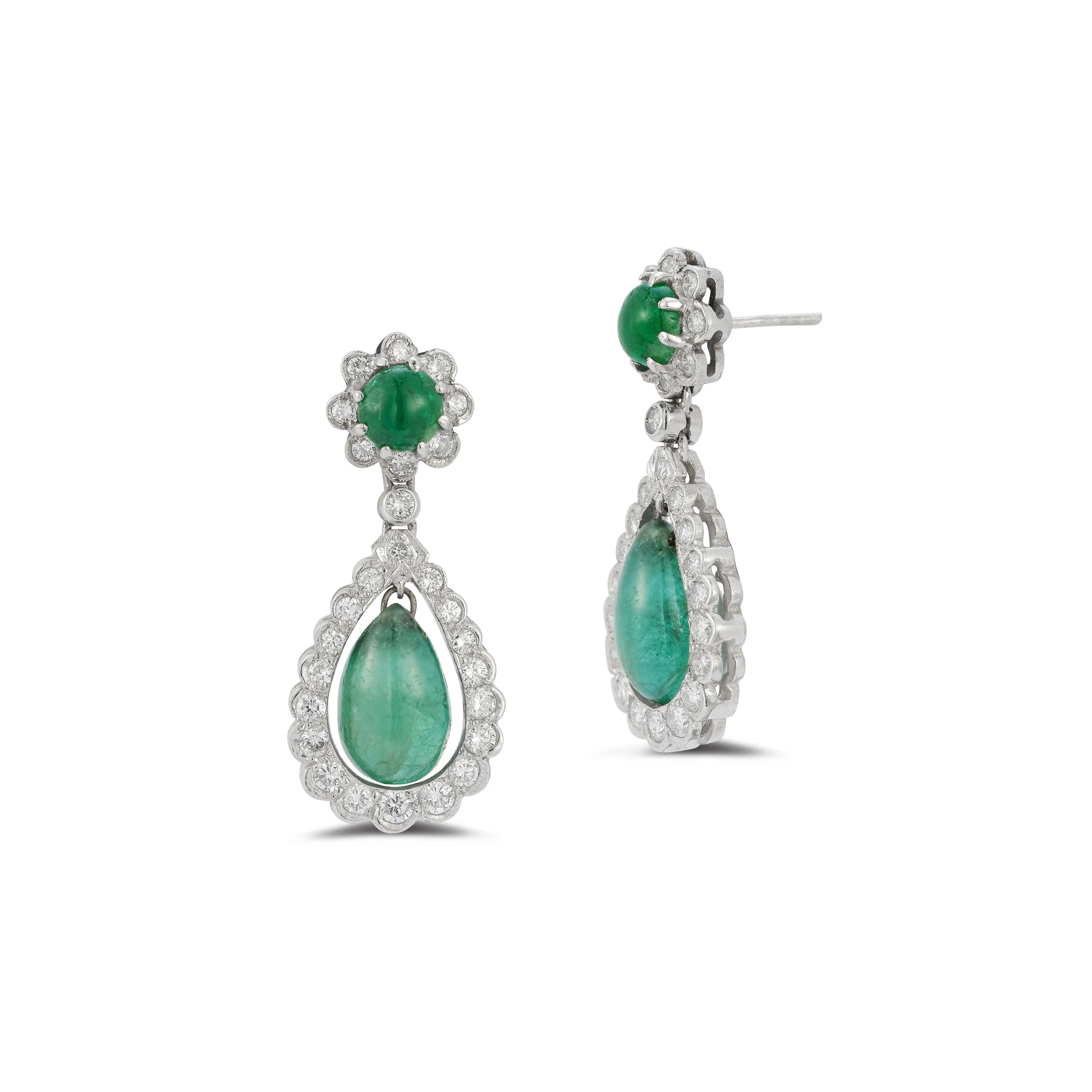 Cabochon Emerald and Diamond Earrings - Image 3